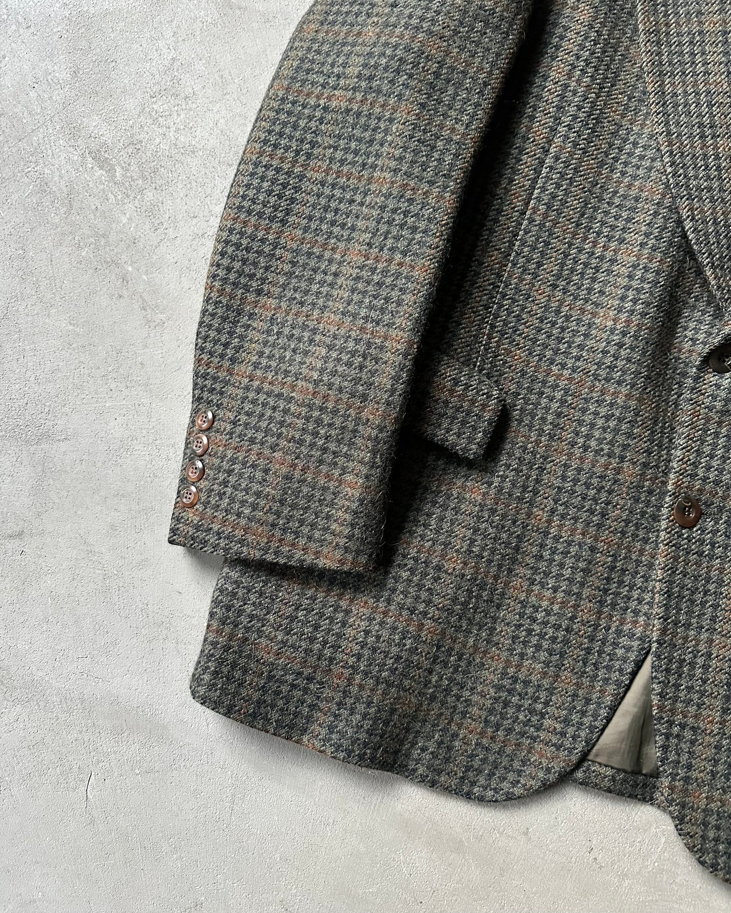 Années 1990 - Blazer en tweed à carreaux vert/orange - 46