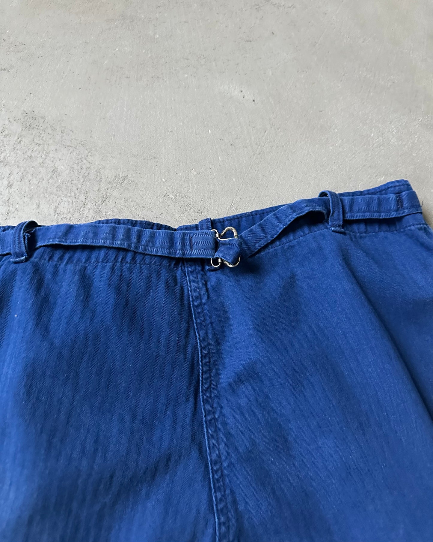 1970s - Blue HBT Repaired Euro Work Pants - 35x30