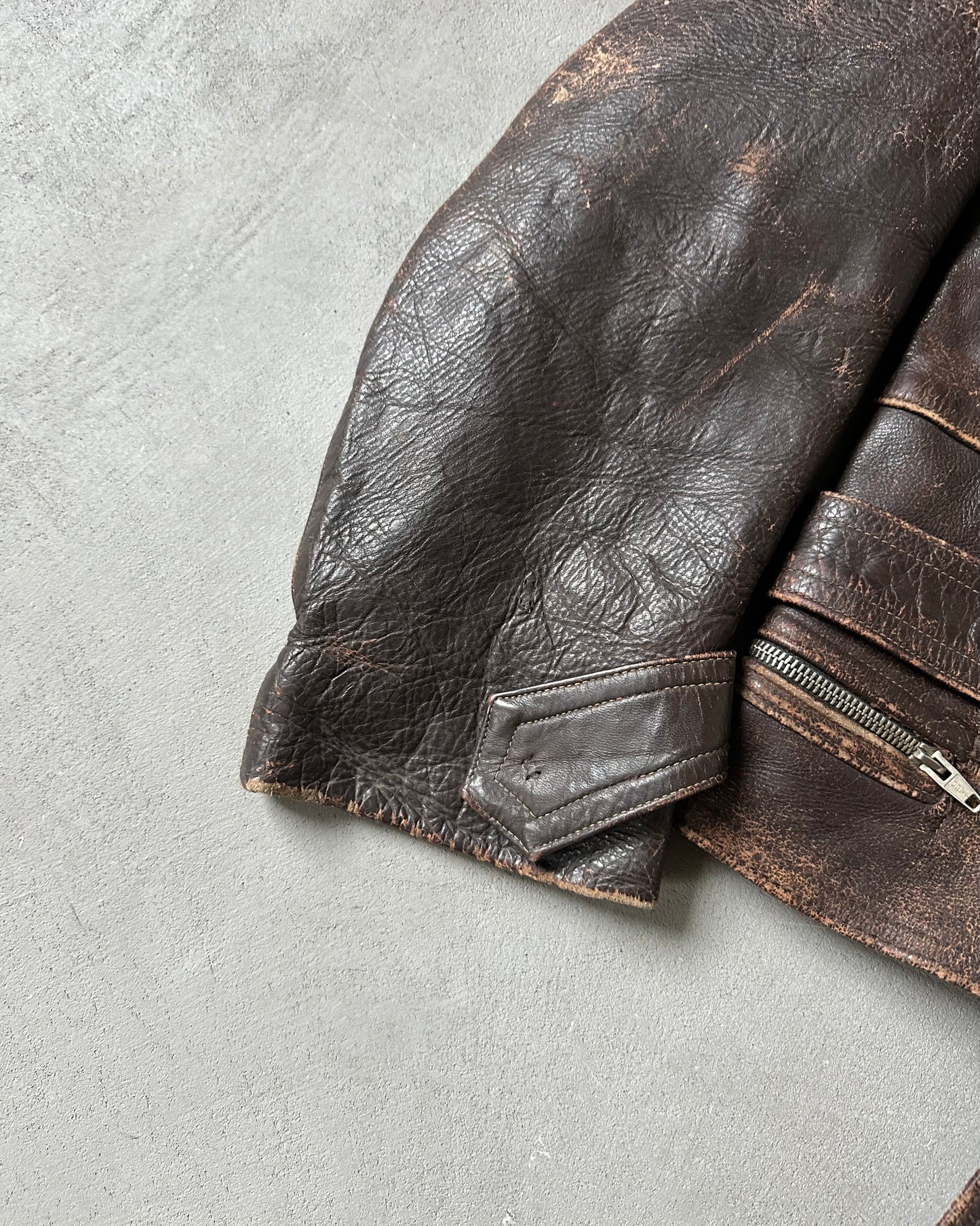 1940s - Distressed Brown German Motorcycle Leather Jacket - M/L