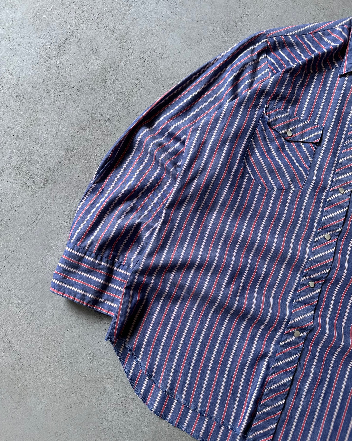 1990s - Blue/Red Wrangler Striped Pearl Snap Shirt - L