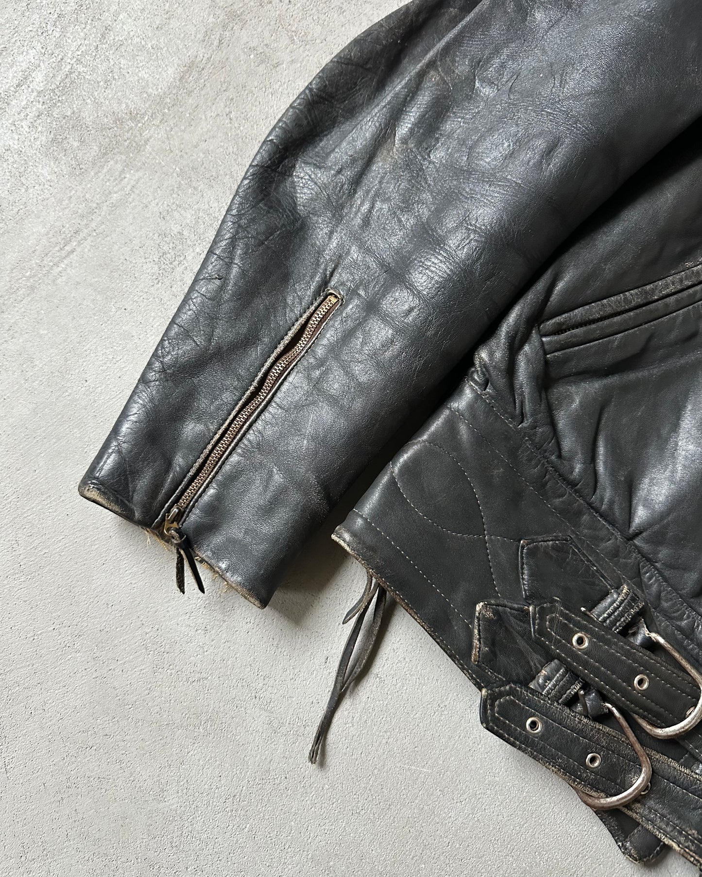 1940s - Distressed Black G. Amacker & Co Leather Jacket - L