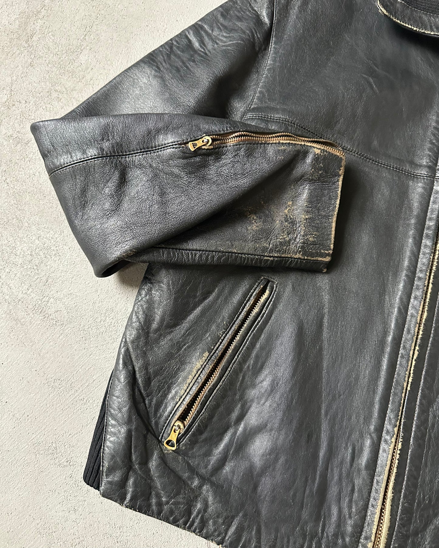 1950s - Distressed Black British Leather Jacket - XS/S