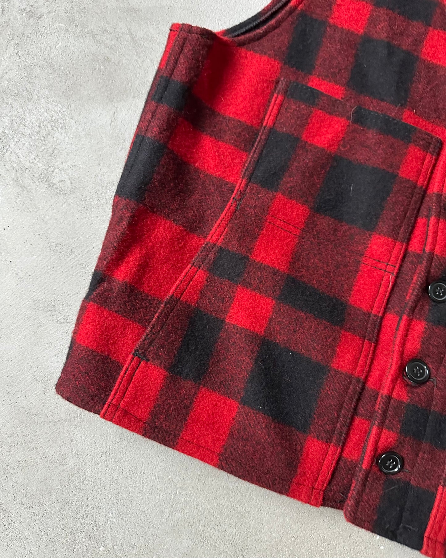 1990s - Red/Black Filson Plaid Wool Vest - L/XL