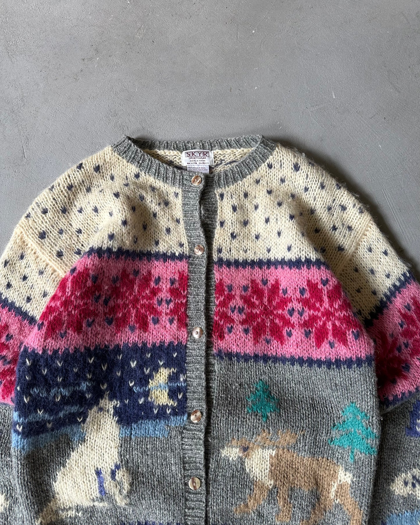 1990s - Grey/Cream Nordic Wool Cardigan - (W)M