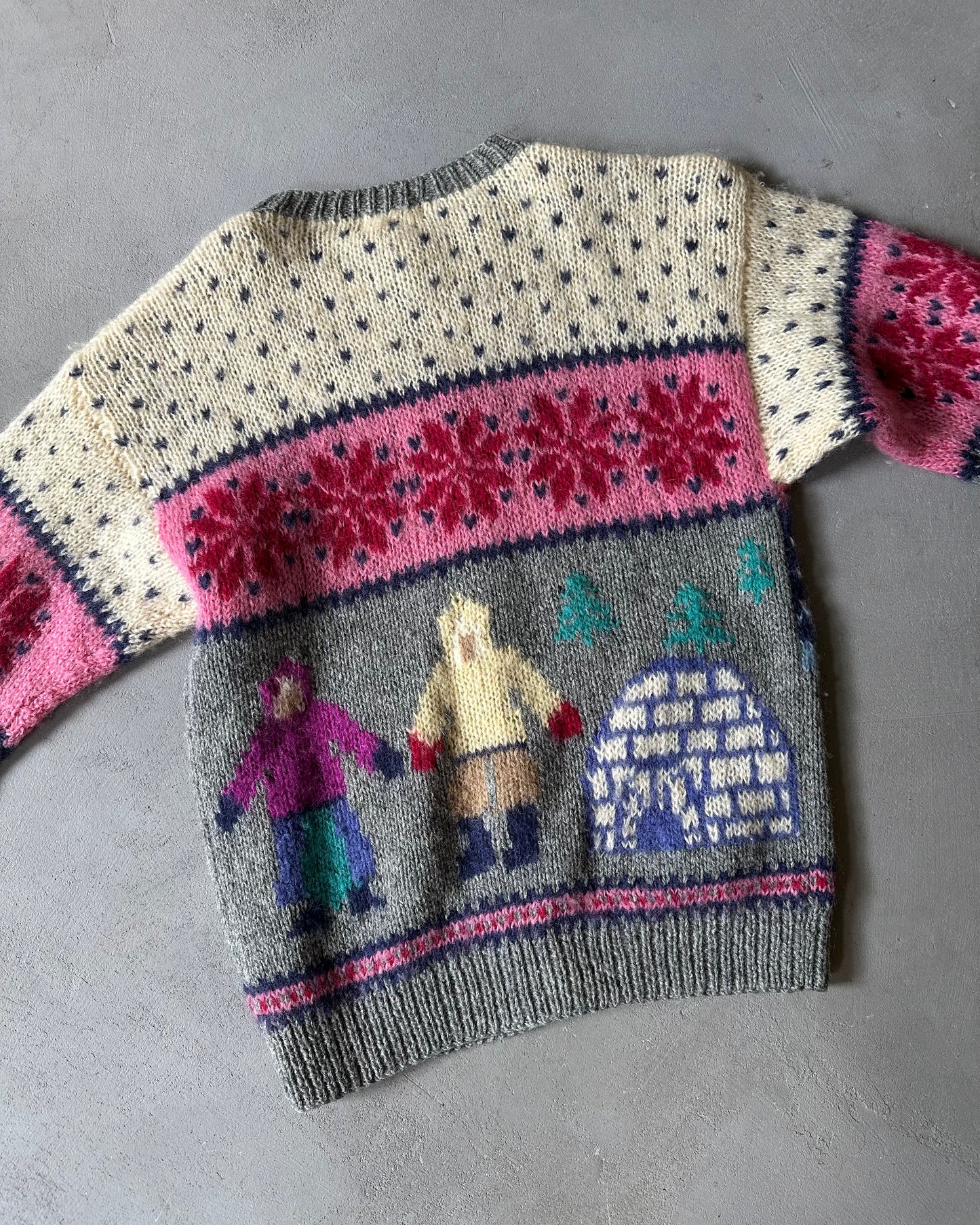 1990s - Grey/Cream Nordic Wool Cardigan - (W)M