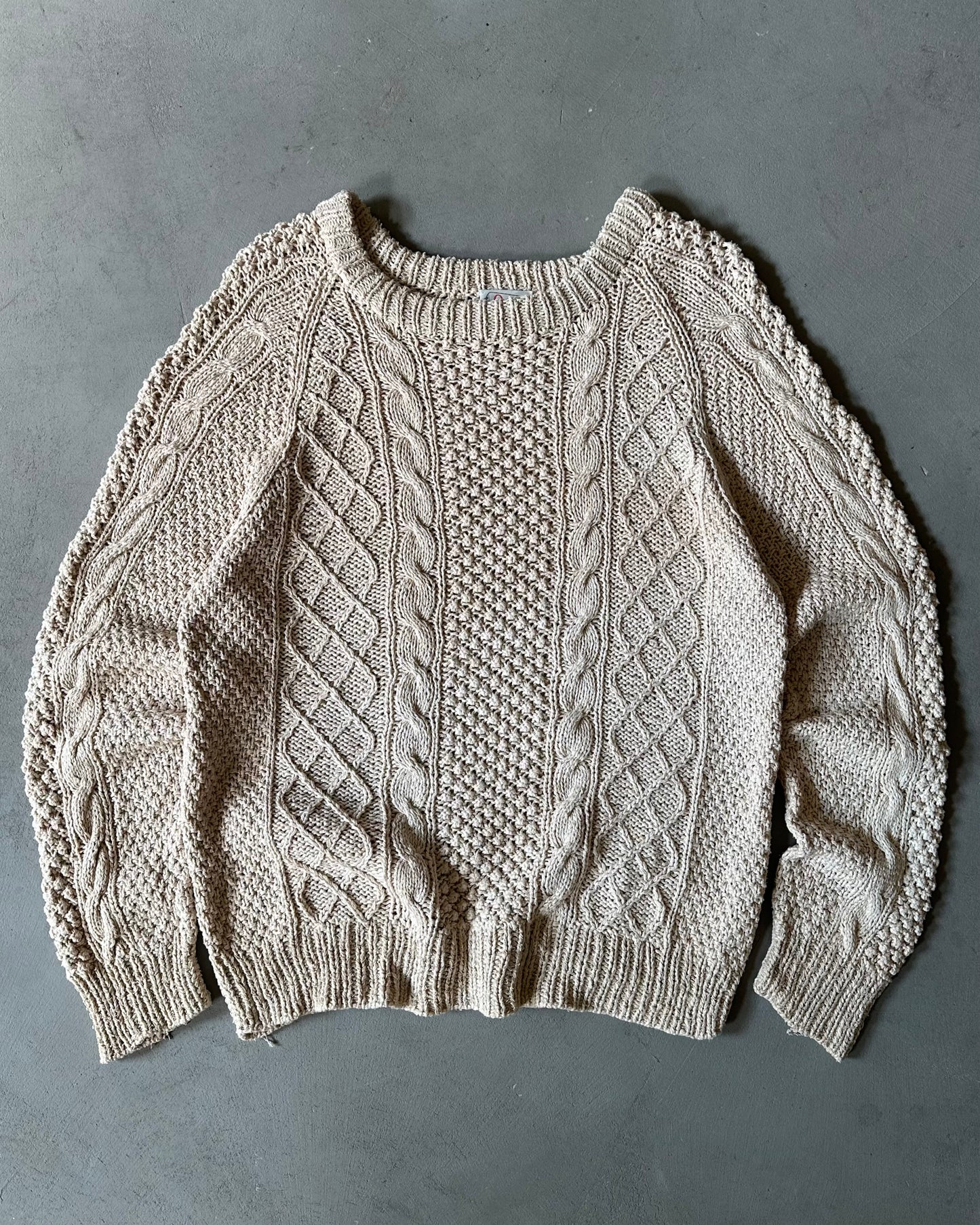 1990s - Beige Orvis Cableknit Sweater - L