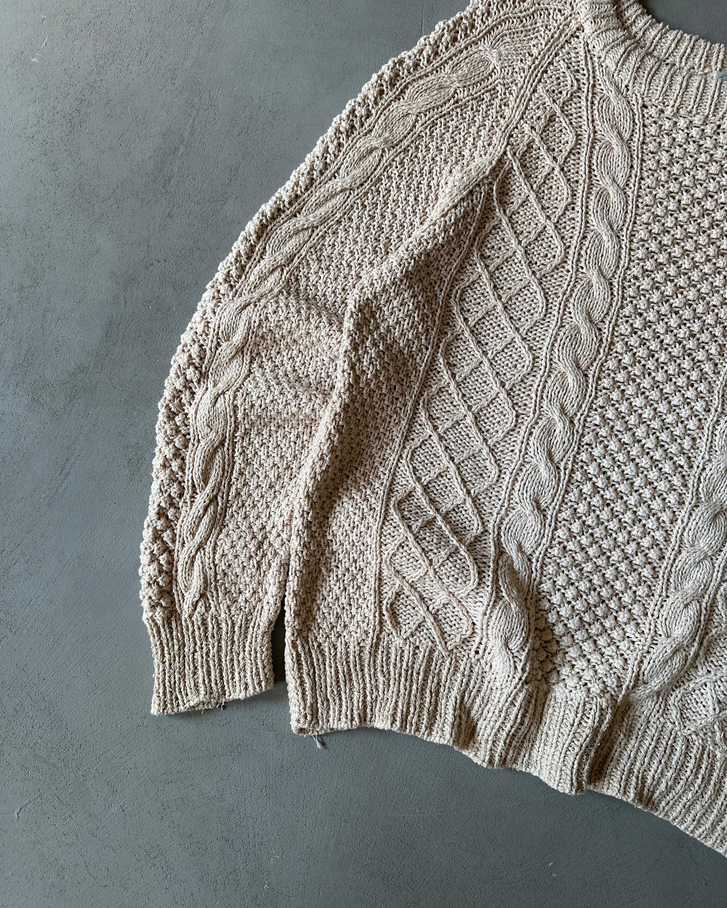 1990s - Beige Orvis Cableknit Sweater - L
