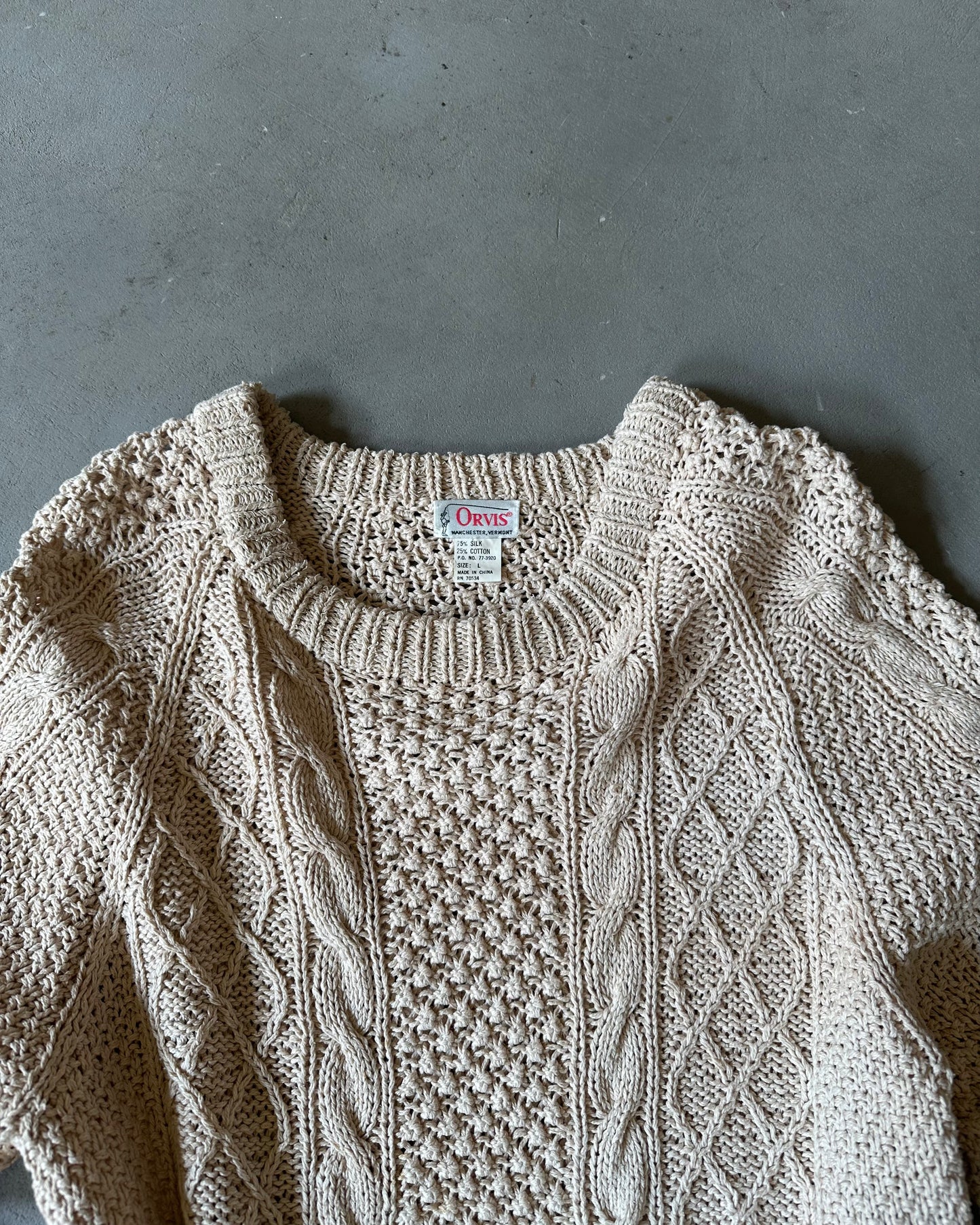 1990s - Beige Orvis Cableknit Sweater - L