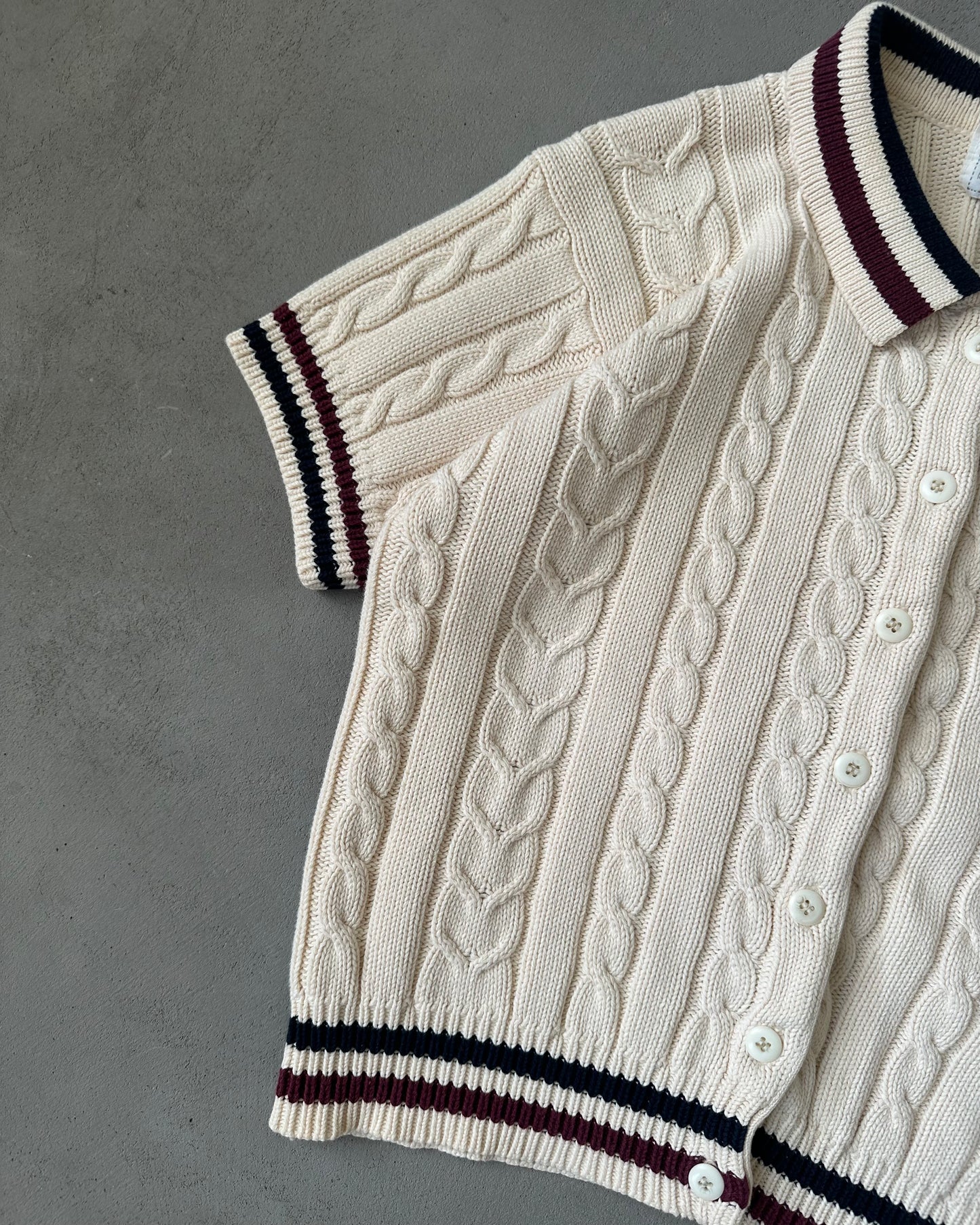 1990s - Cream Women's Knit Polo - (W)M