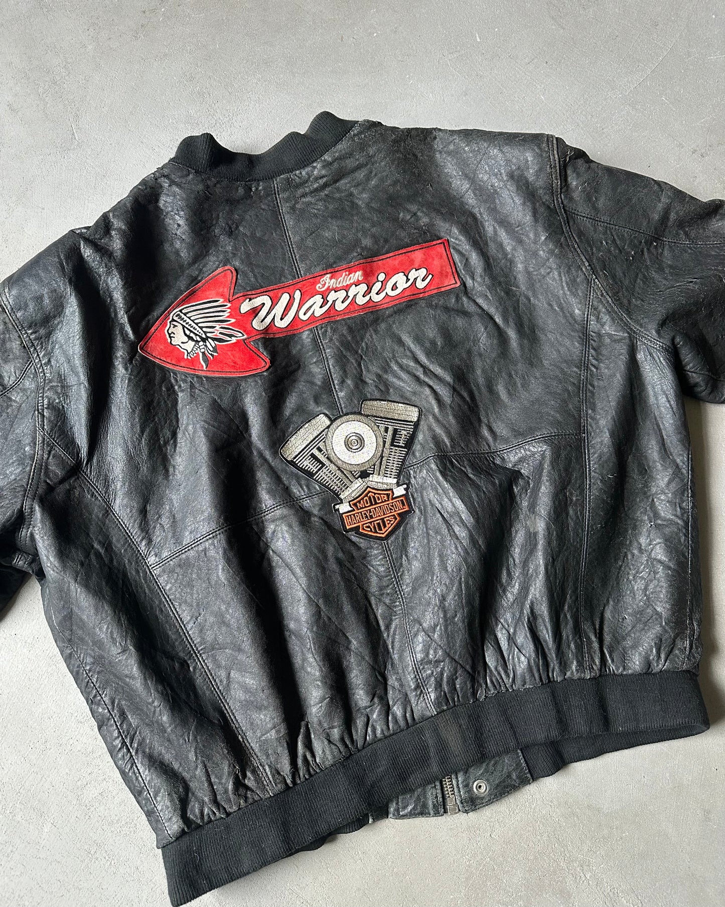 1980s - Distressed Black Patchwork Leather Jacket - XXL