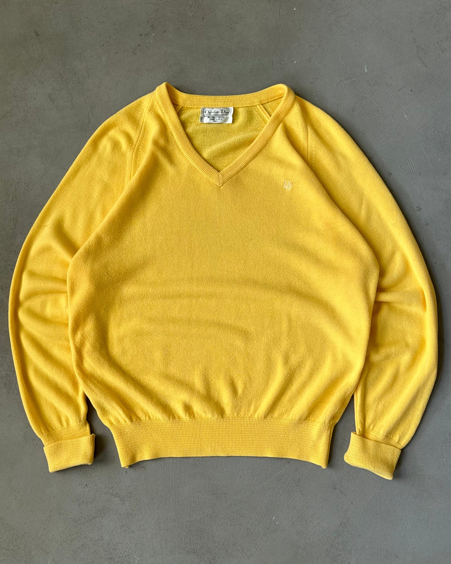1980s - Yellow Christian Dior V Sweater - M