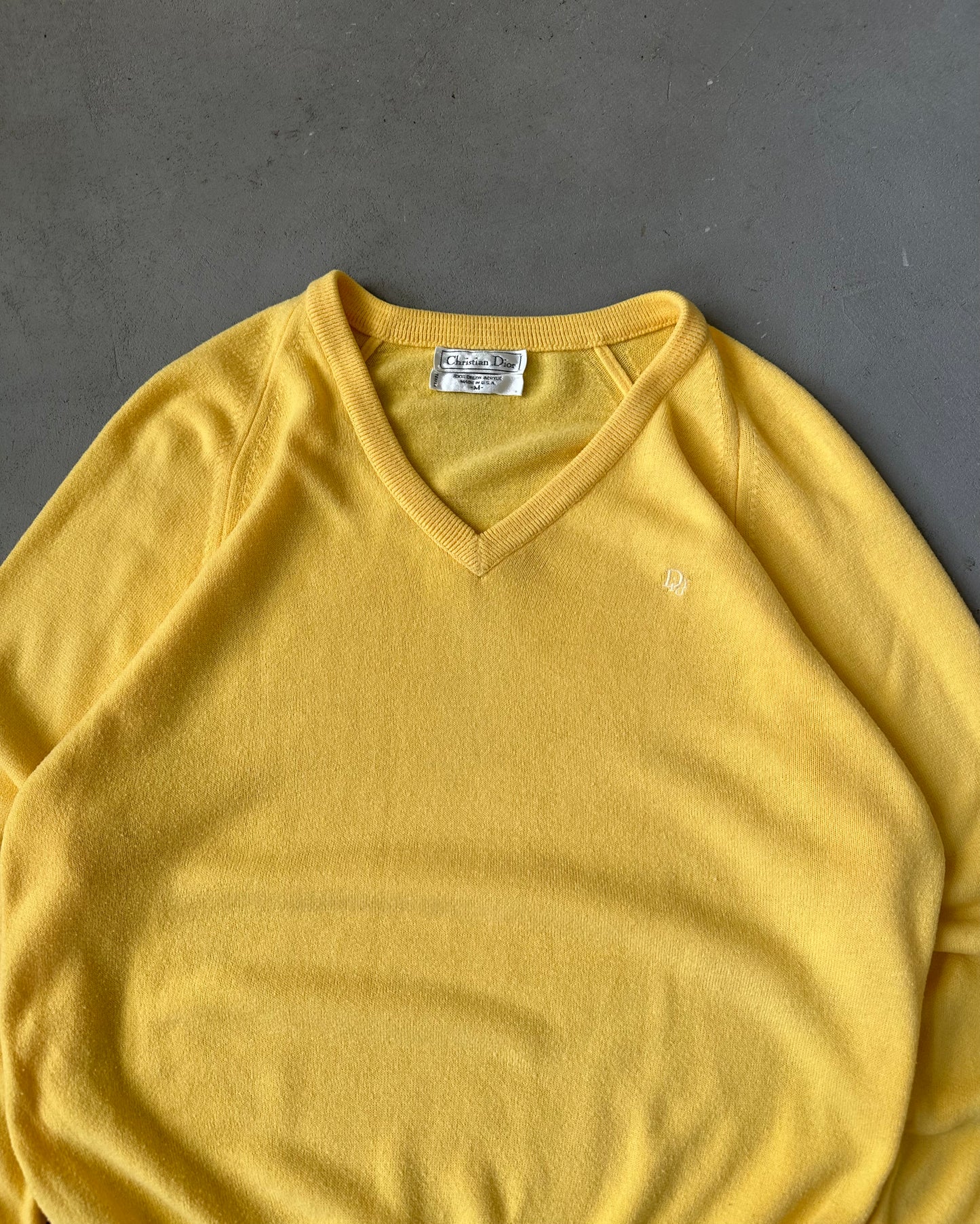 1980s - Yellow Christian Dior V Sweater - M