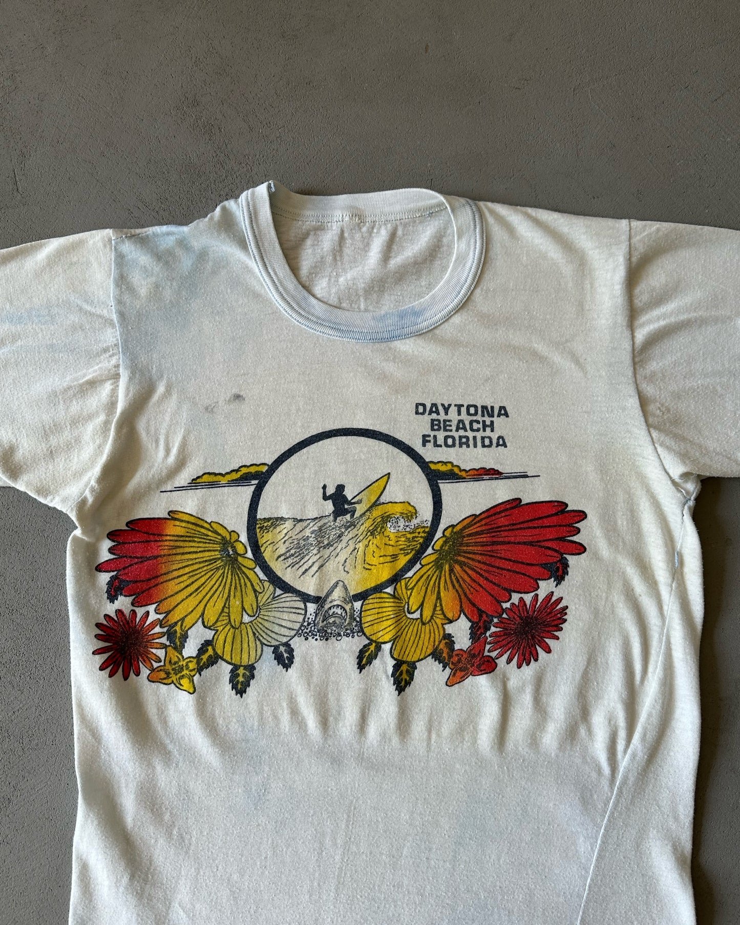 1970s - White/Blue "Daytona Beach Surf" T-Shirt - S