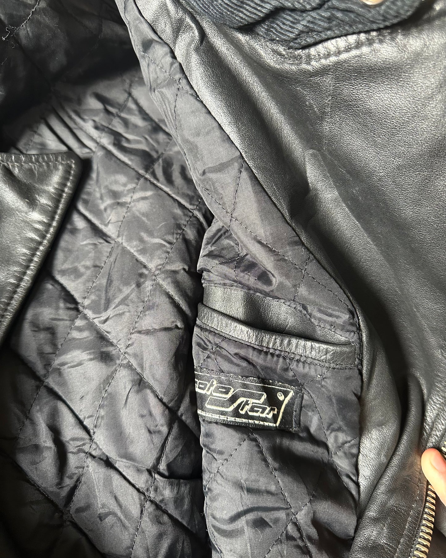 Années 70 - Blouson Moto en Cuir Noir/Rouge - XS