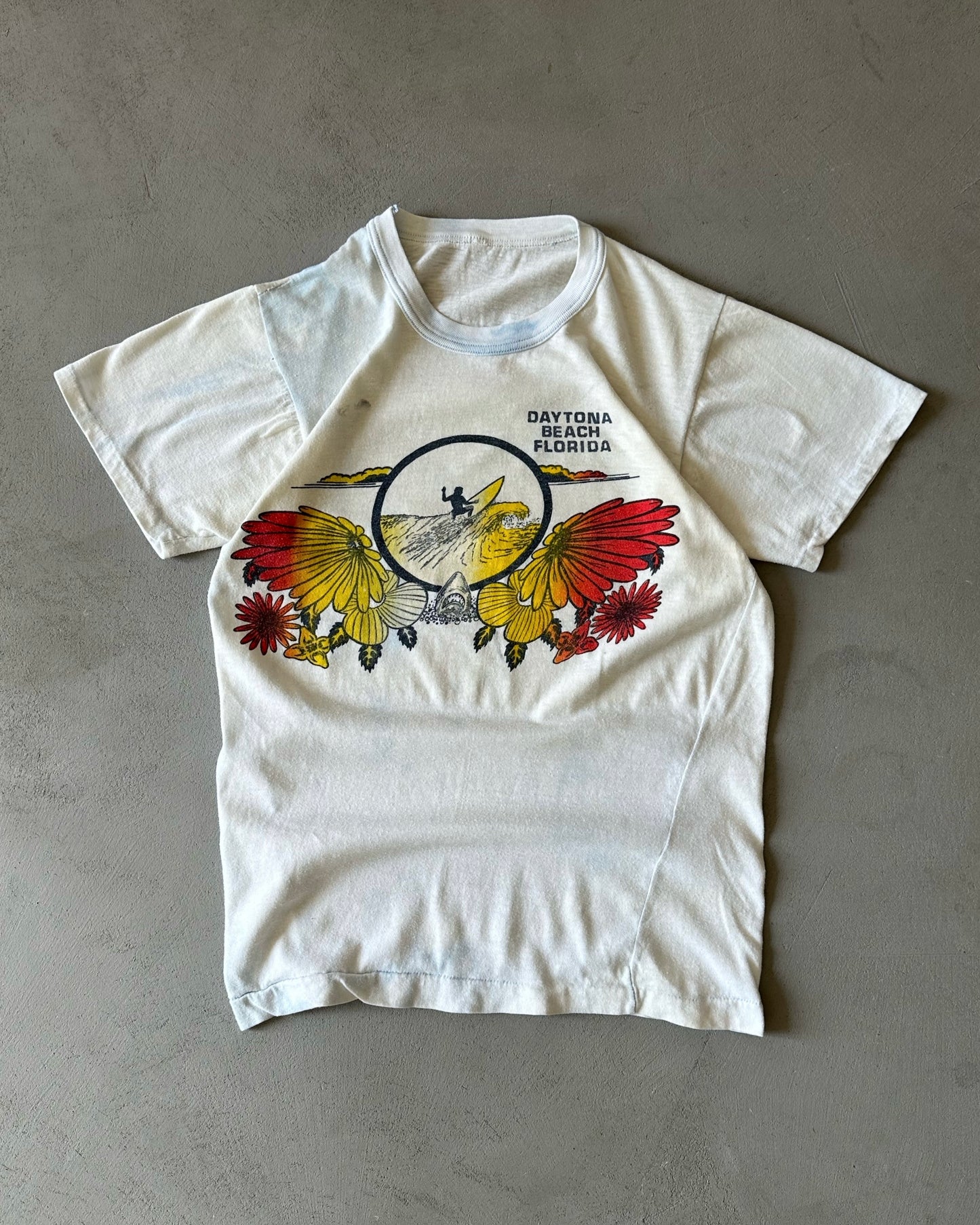 1970s - White/Blue "Daytona Beach Surf" T-Shirt - S