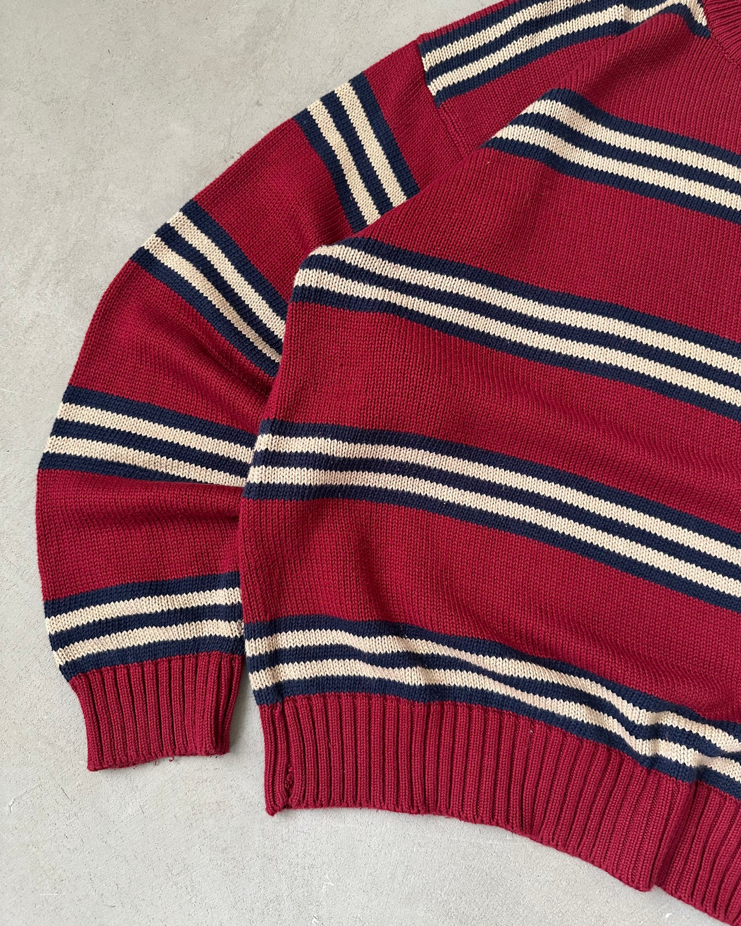 1990s - Burgundy/Navy Eddie Bauer Striped Sweater - XL