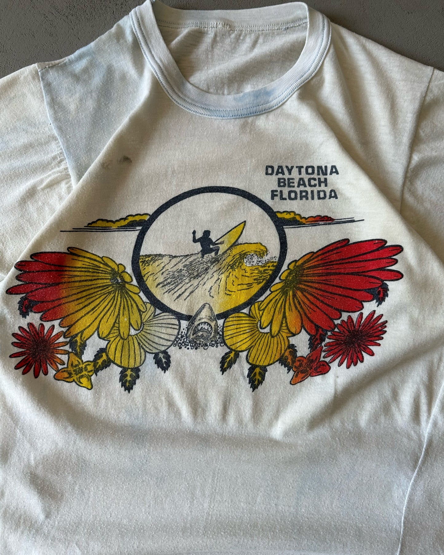 1970s - White/Blue "Daytona Beach Surf" T-Shirt - S