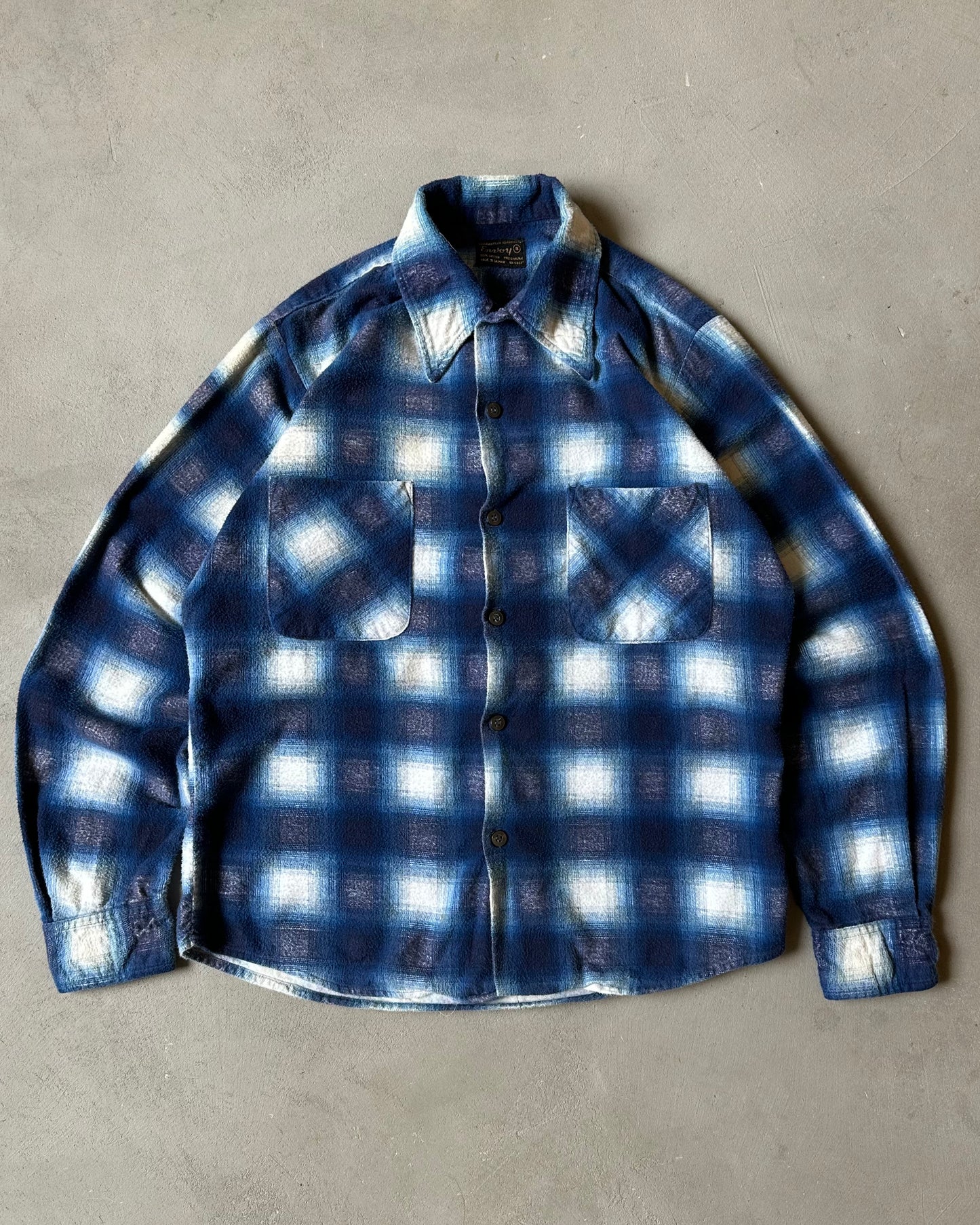 1970s - Blue/White Envoy Shadow Plaid Flannel - S