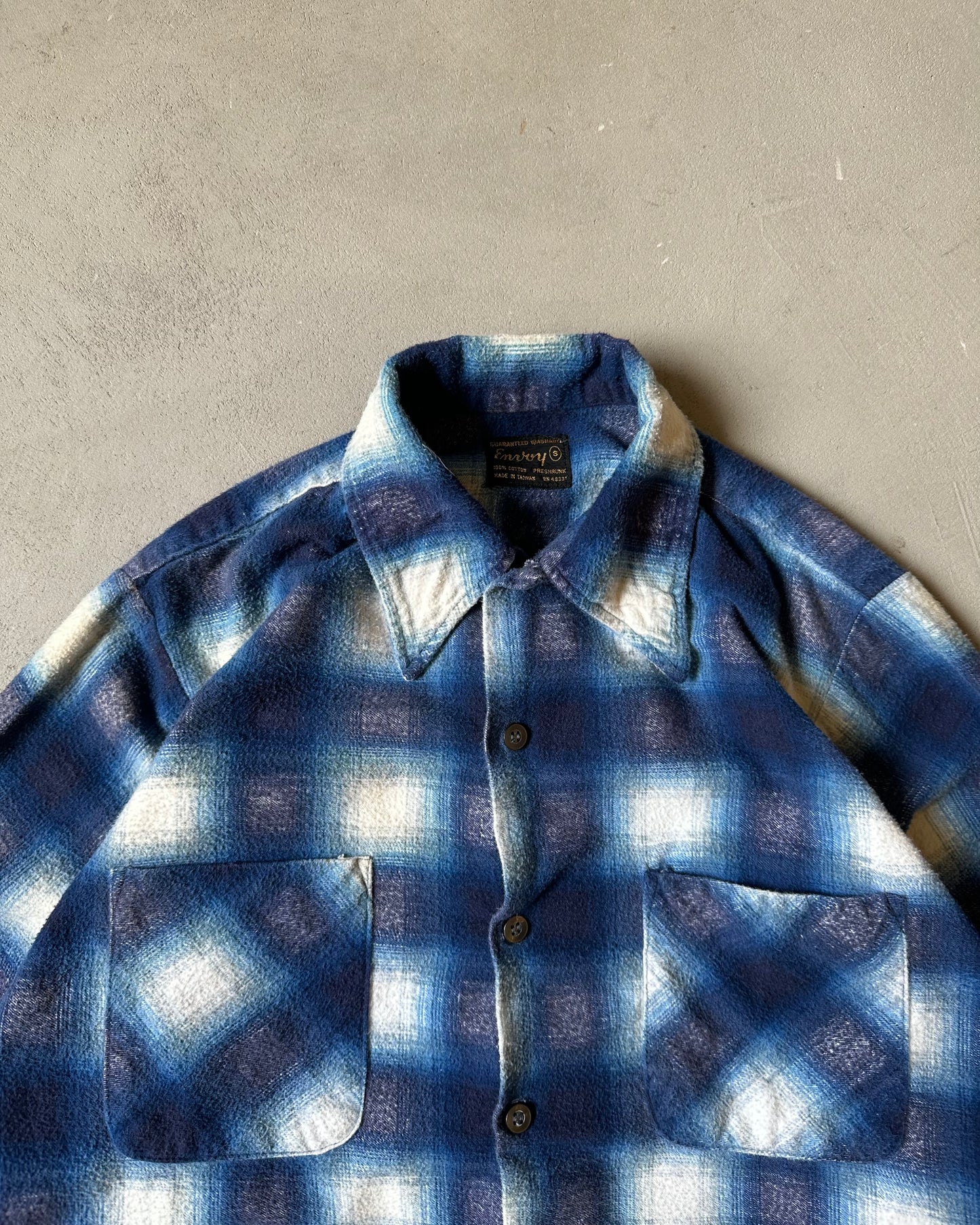 1970s - Blue/White Envoy Shadow Plaid Flannel - S