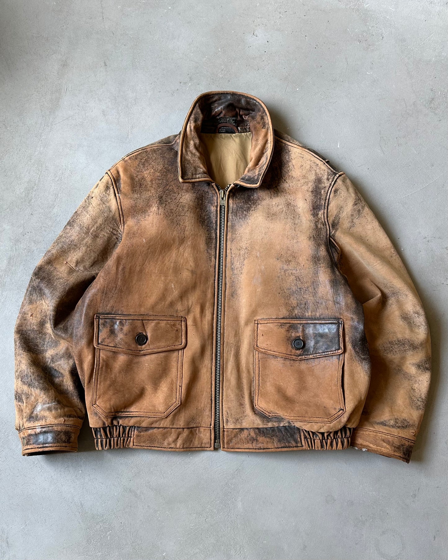 1990s - Distressed Brown Aviator Leather Jacket - XL