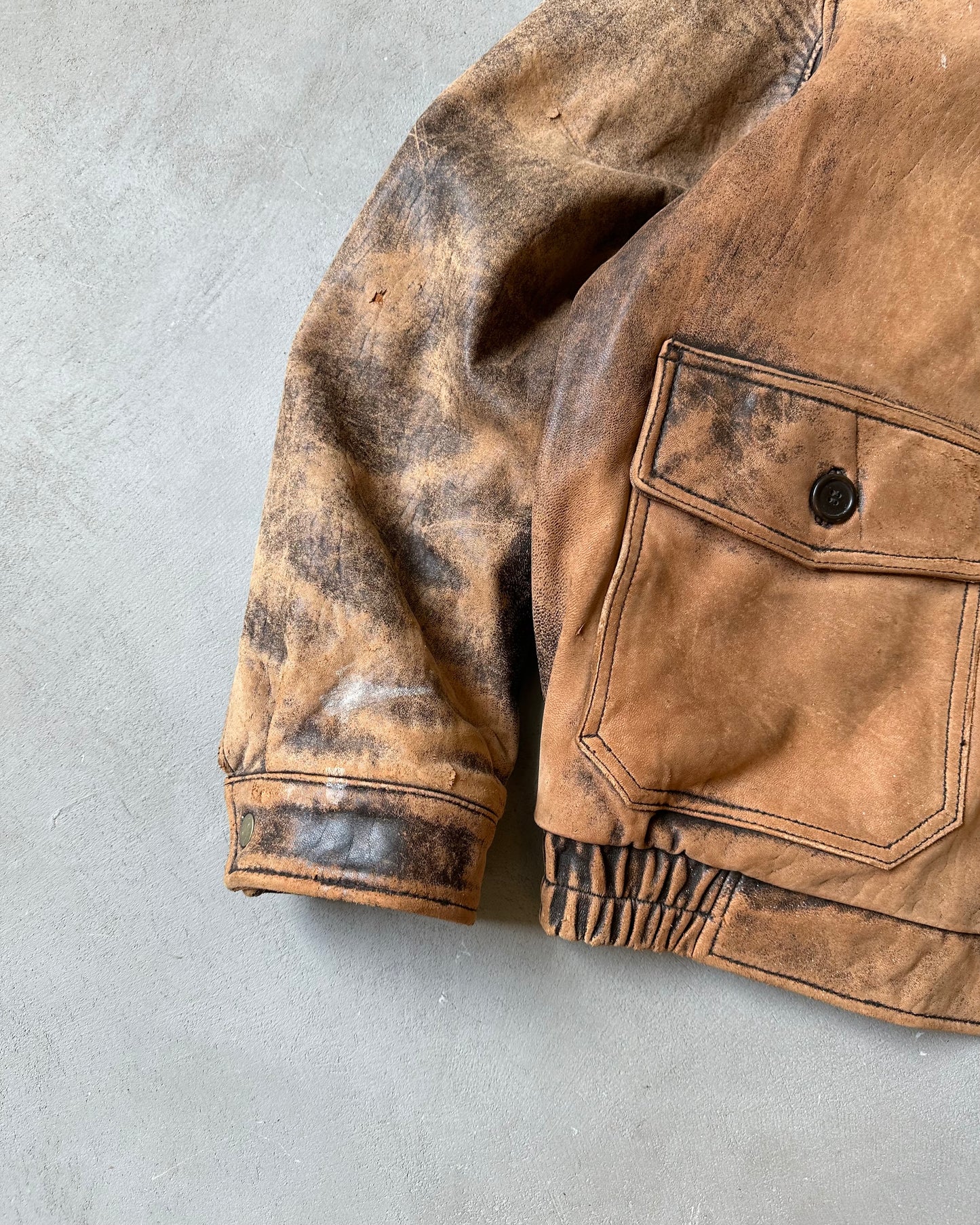 1990s - Distressed Brown Aviator Leather Jacket - XL