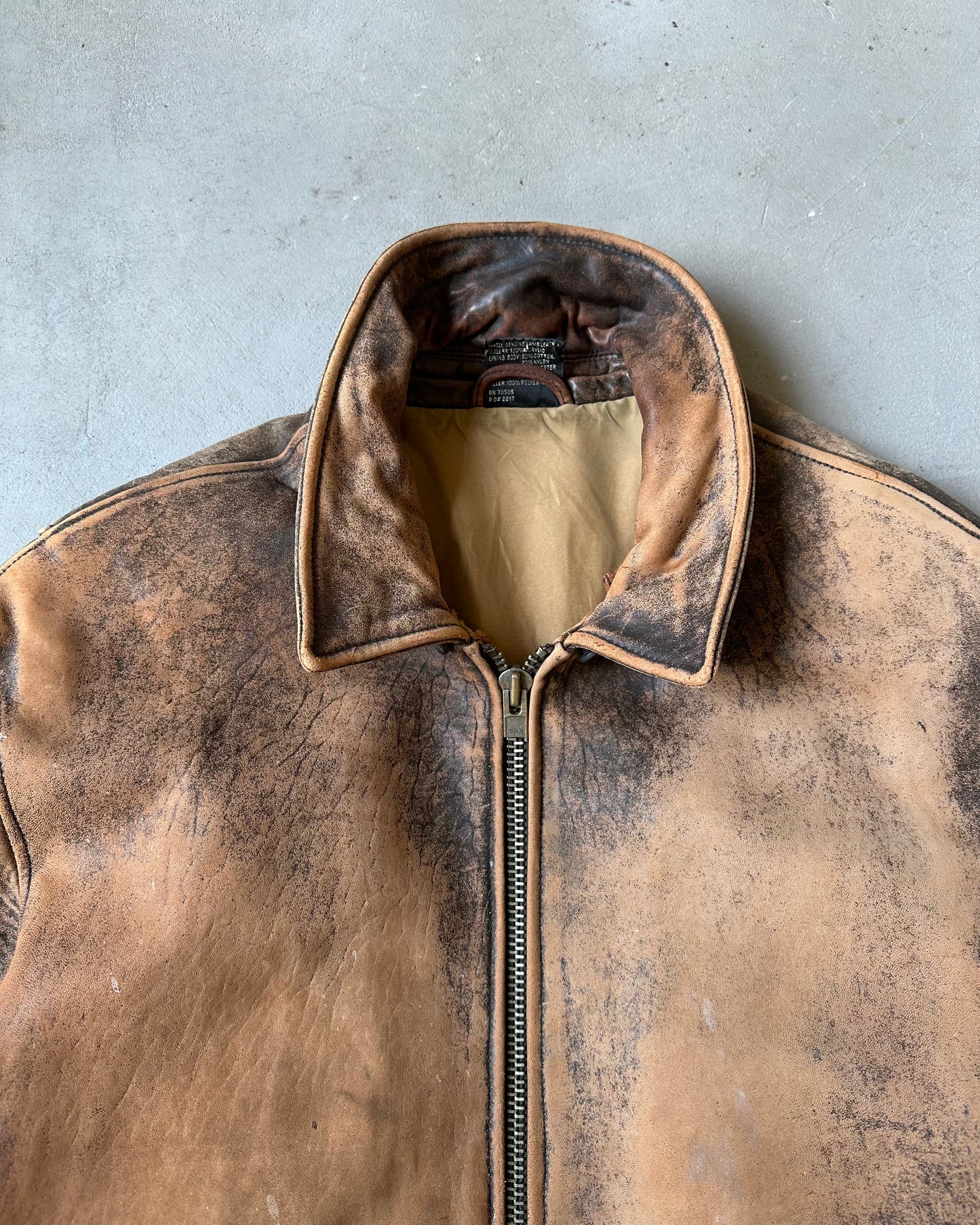 1990s - Distressed Brown Aviator Leather Jacket - XL