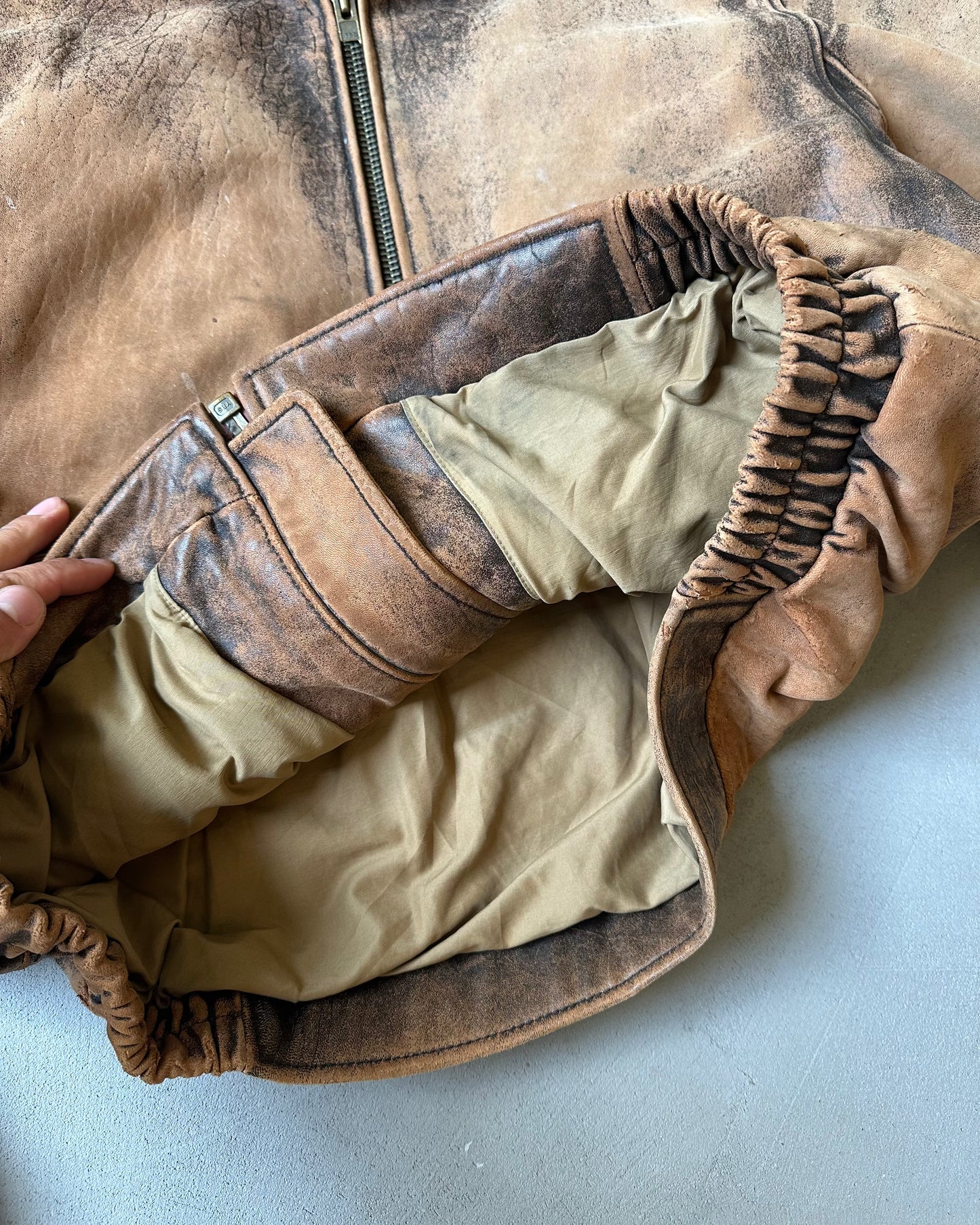 1990s - Distressed Brown Aviator Leather Jacket - XL
