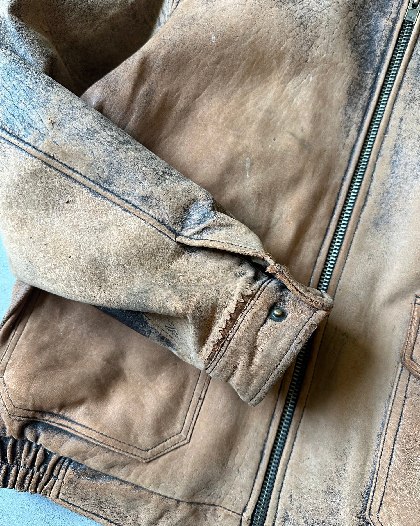 1990s - Distressed Brown Aviator Leather Jacket - XL