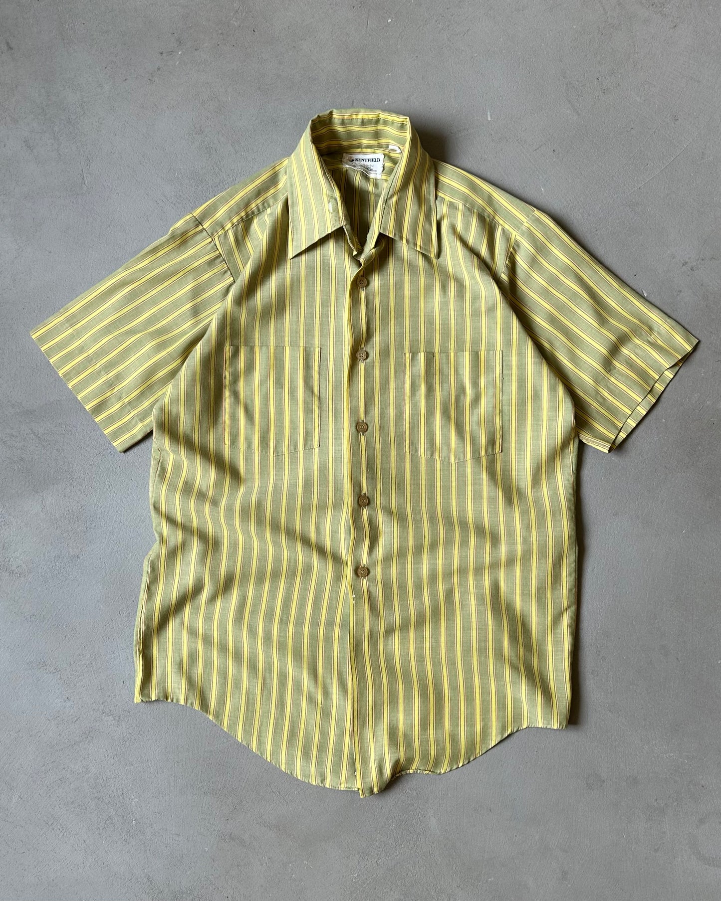 1960s - Green/Yellow Kentfield Striped Shirt - M/L