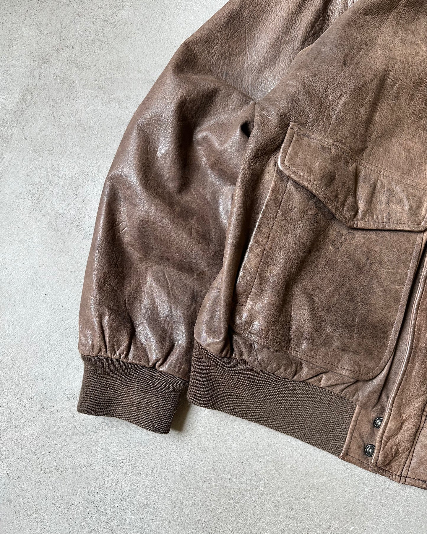 1980s - Brown Aviator Leather Jacket - M