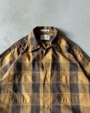 1980s - Brown/Camel Plaid Loop Collar Shirt - M