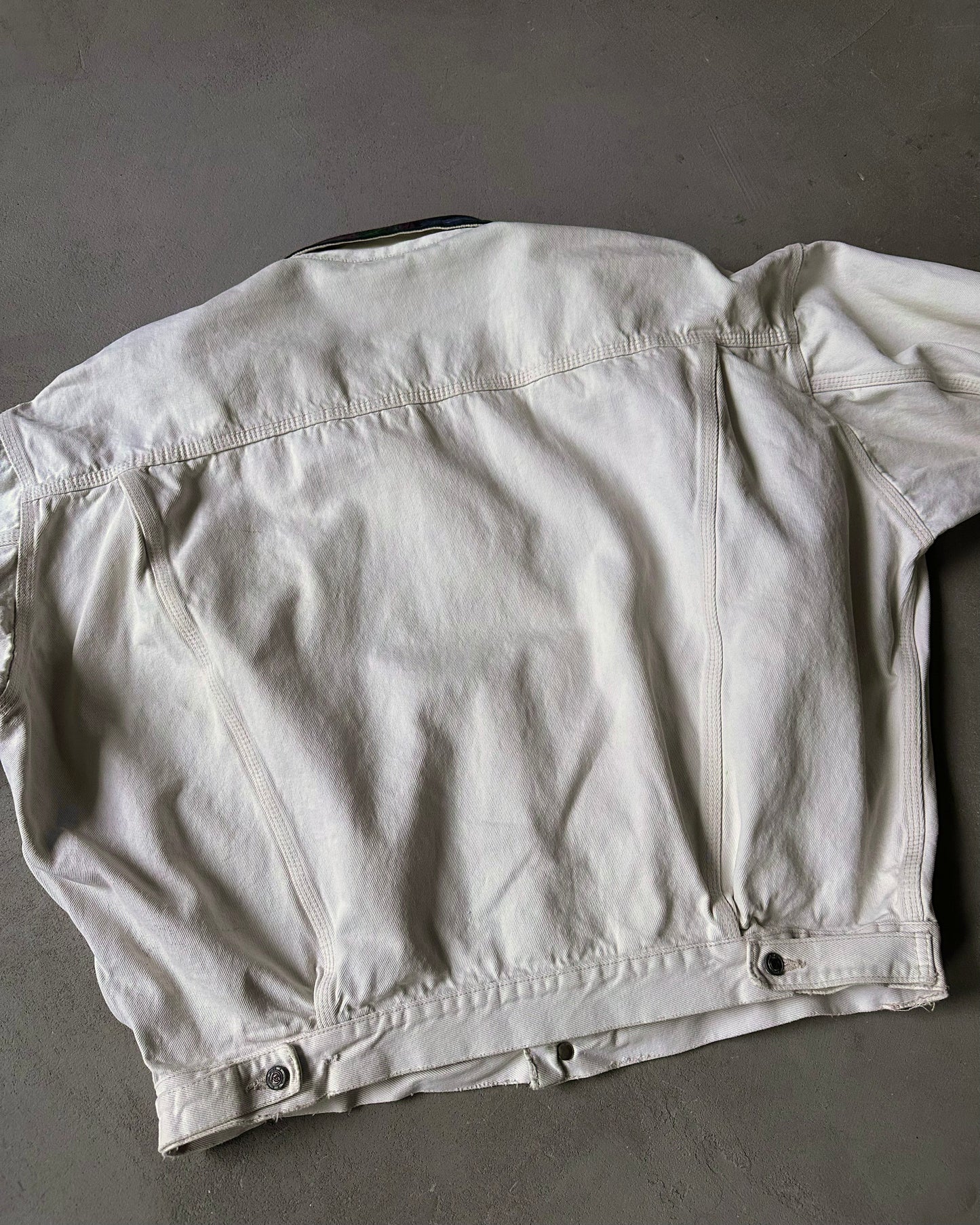 1990s - Distressed Cream Trucker Jacket - M/L