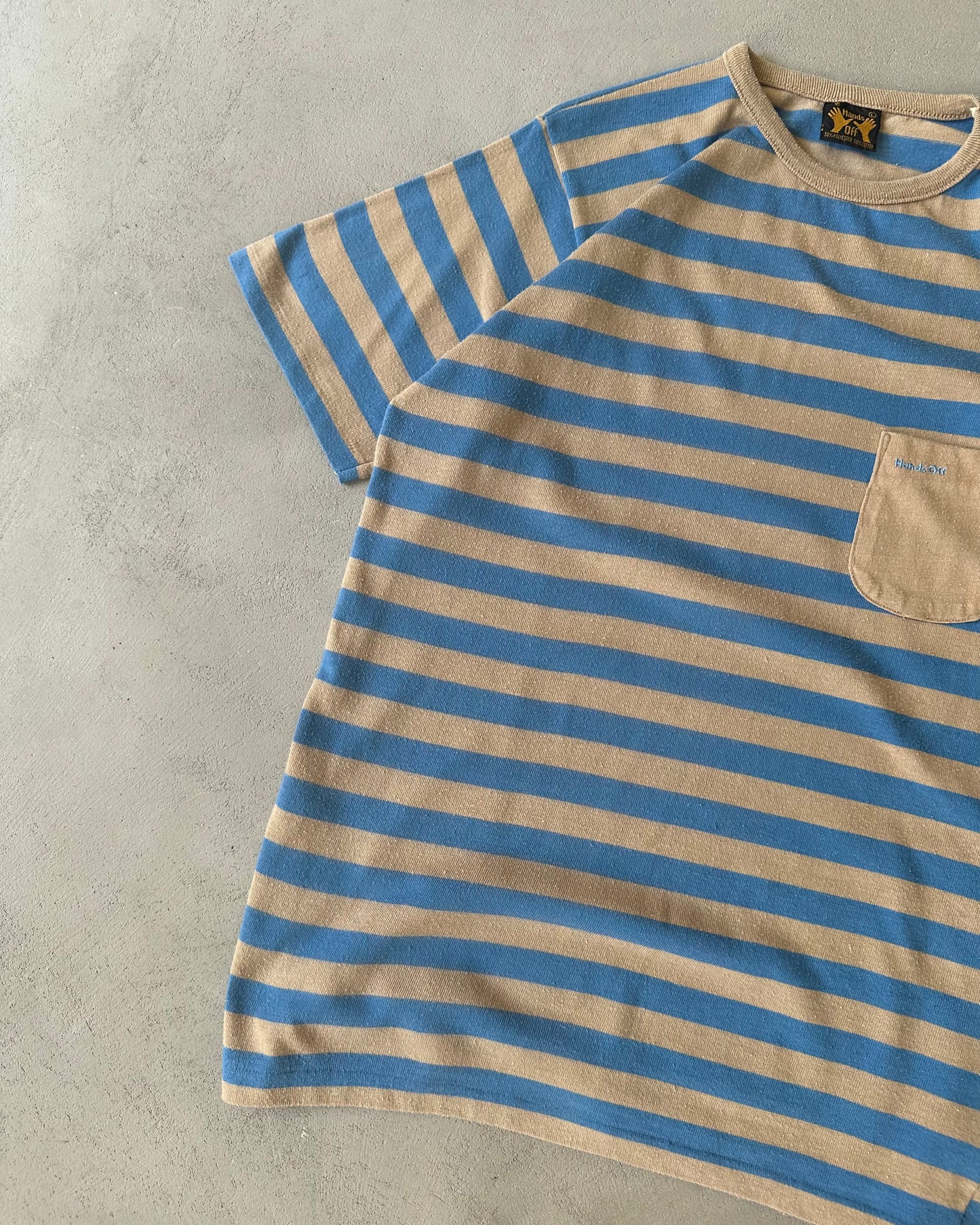 1980s - Blue/Tan Striped T-Shirt - M