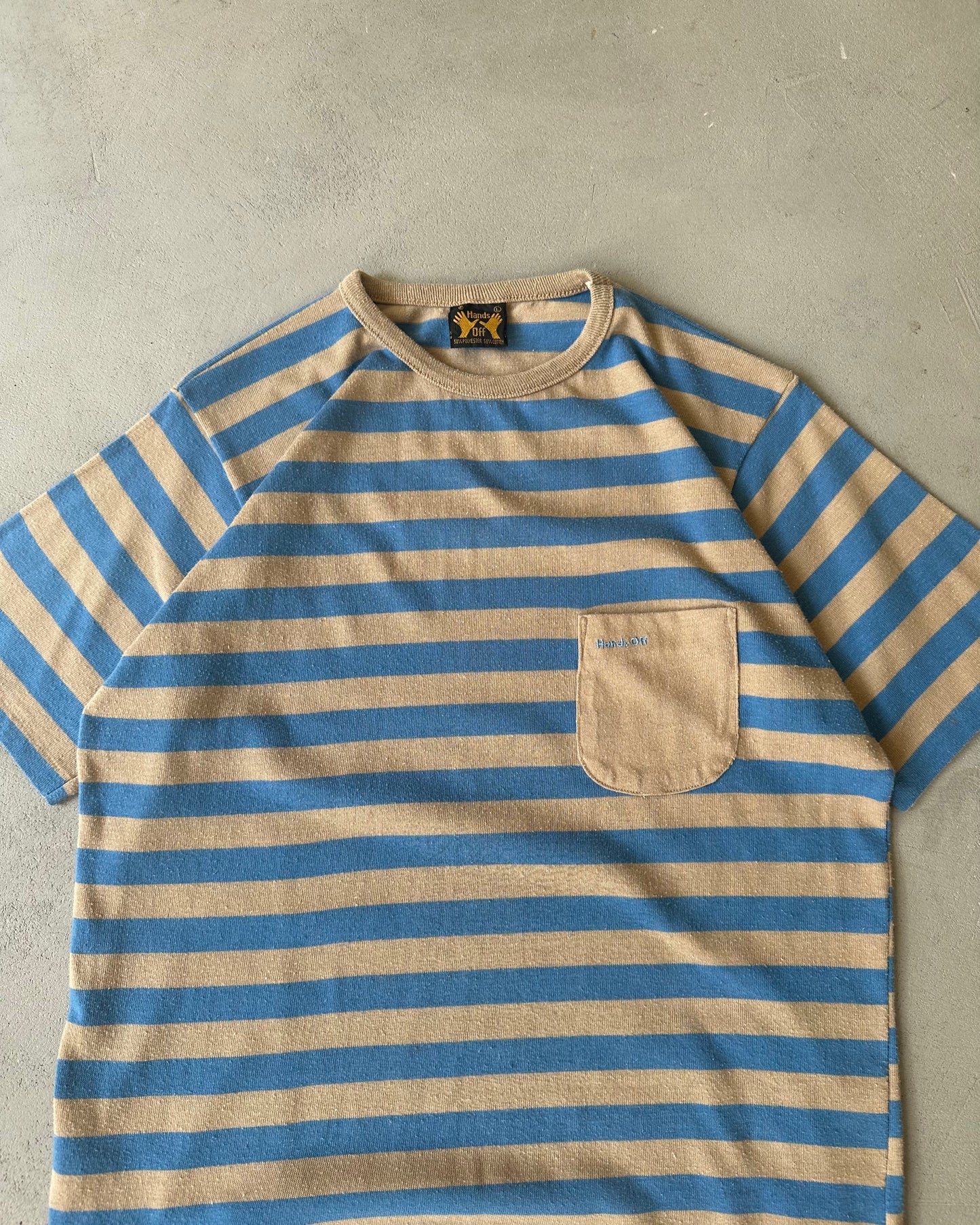 1980s - Blue/Tan Striped T-Shirt - M