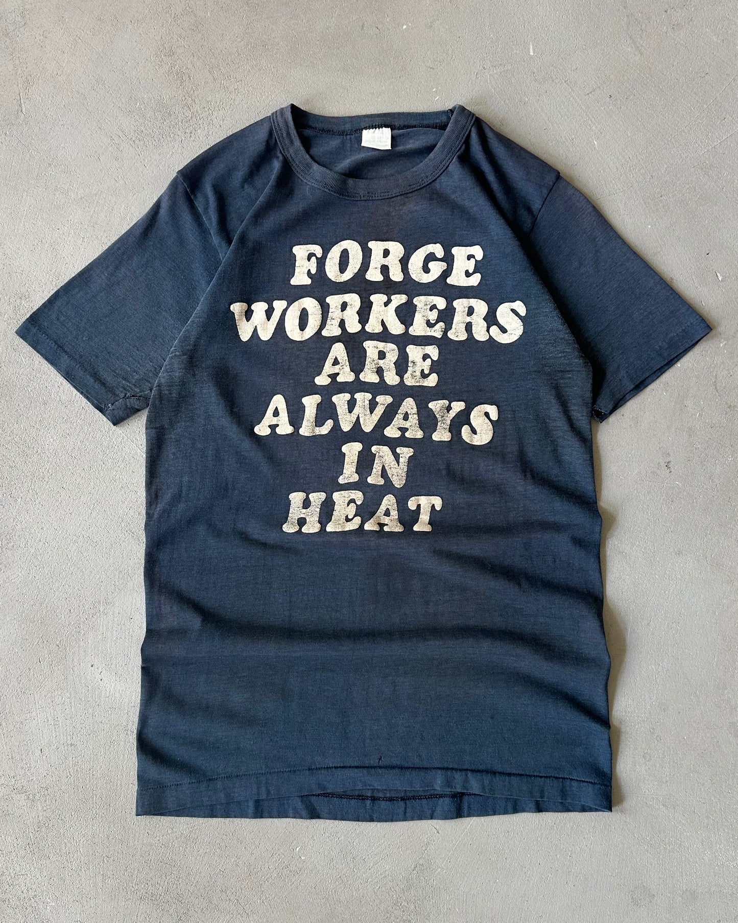 1970s - Distressed Navy Forge Workers T-Shirt - S/M