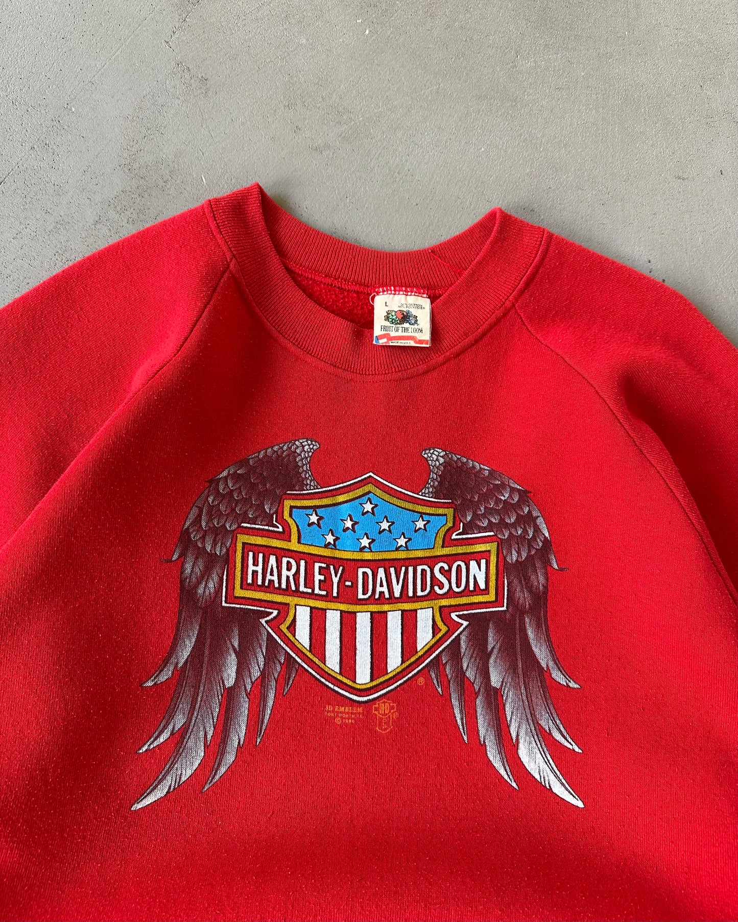 1980s - Red Harley Davidson 3D Emblem Crewneck - M