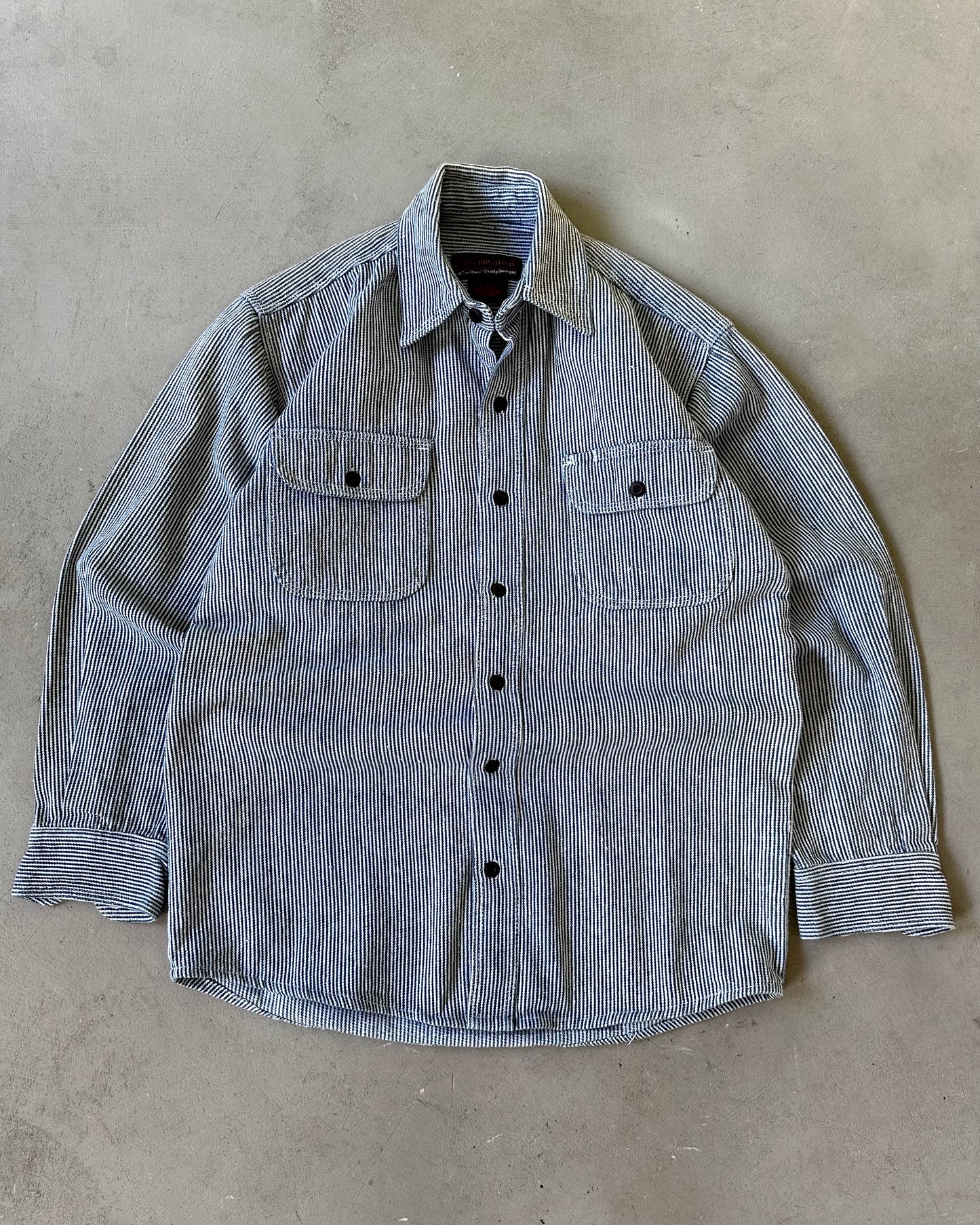 1990s - Blue/White Hickory Striped Shirt - S