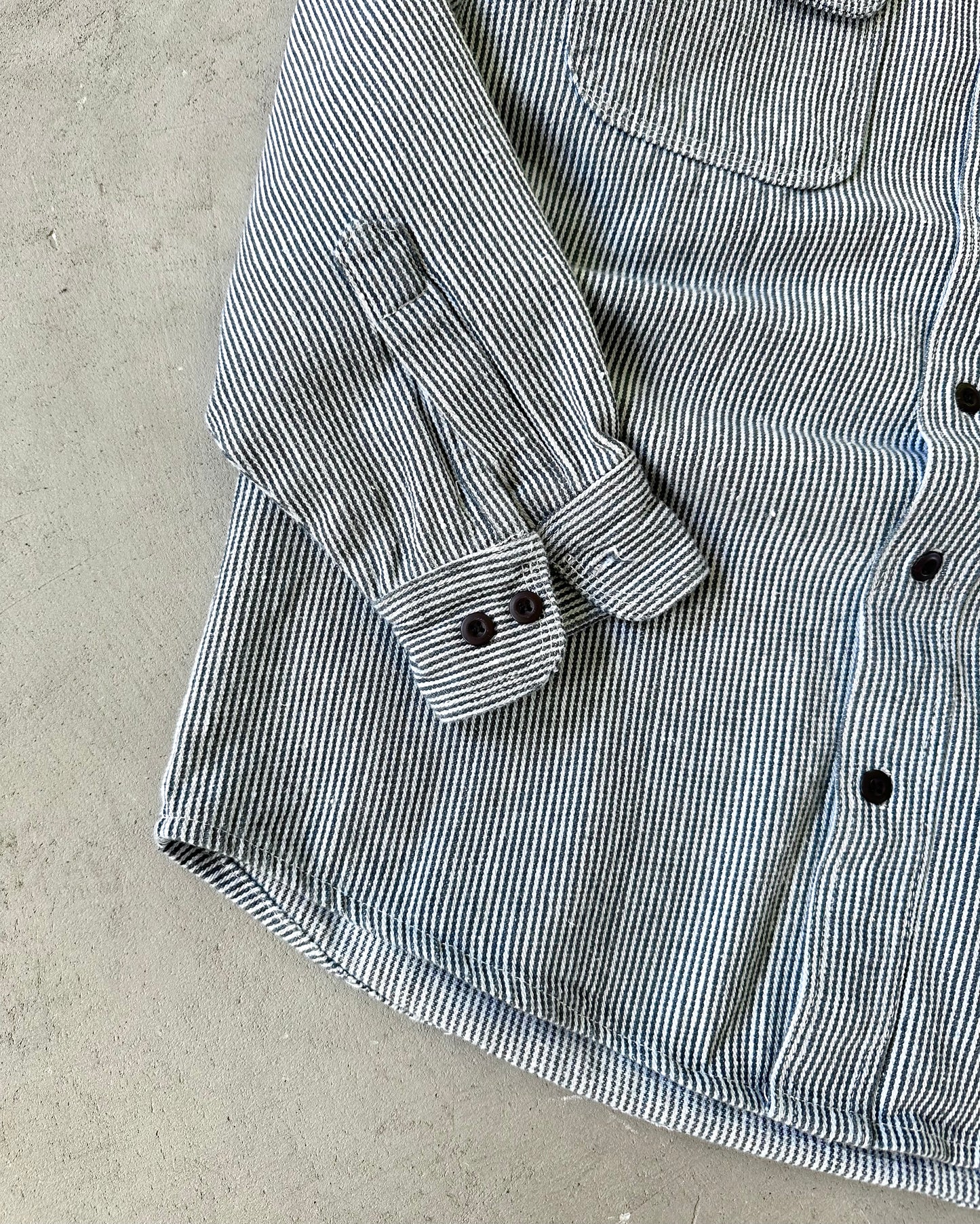 1990s - Blue/White Hickory Striped Shirt - S