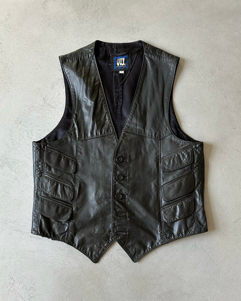1970s - Black Leather Vest - S/M