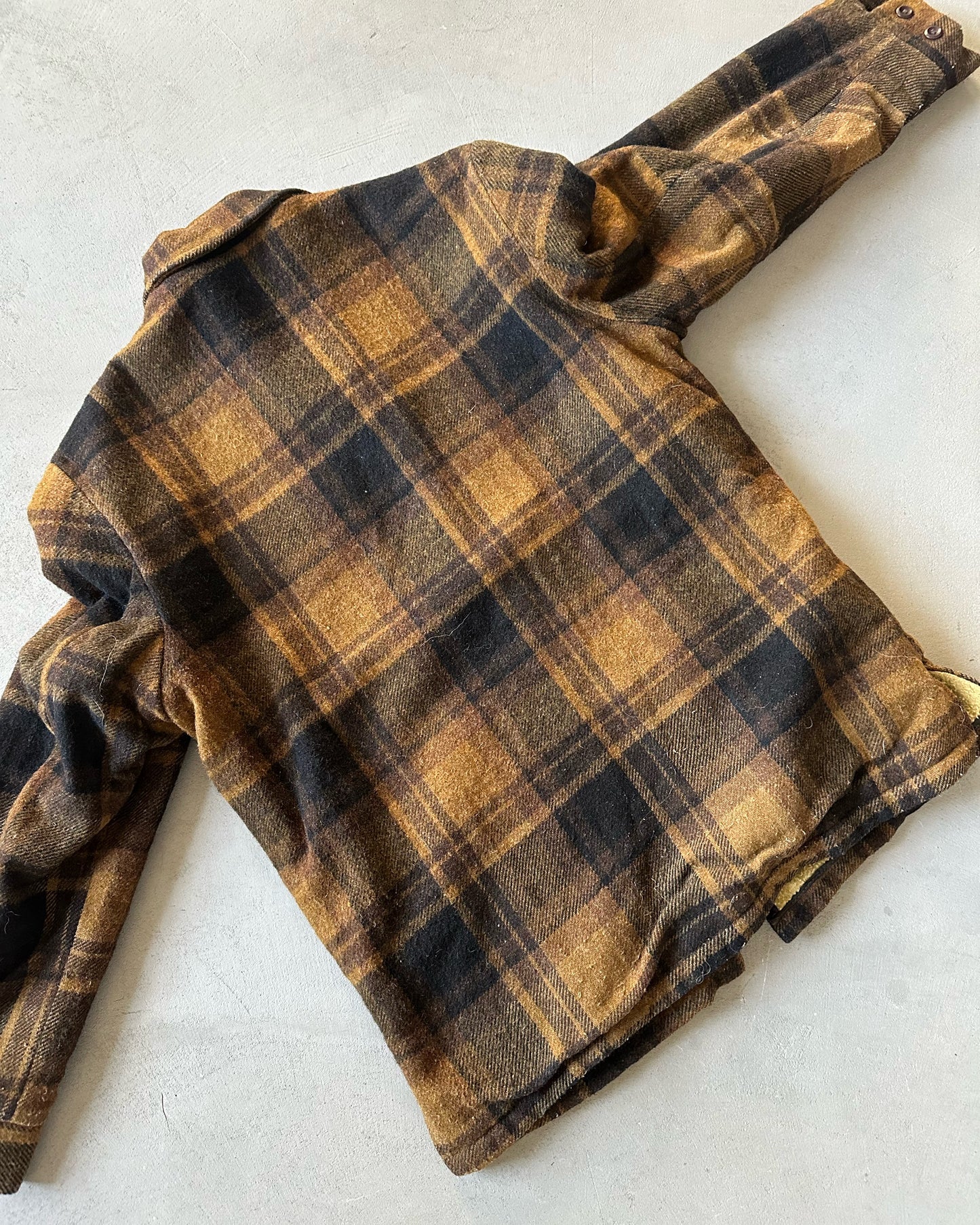 Années 70 - Veste en laine à carreaux noir/marron - T/M