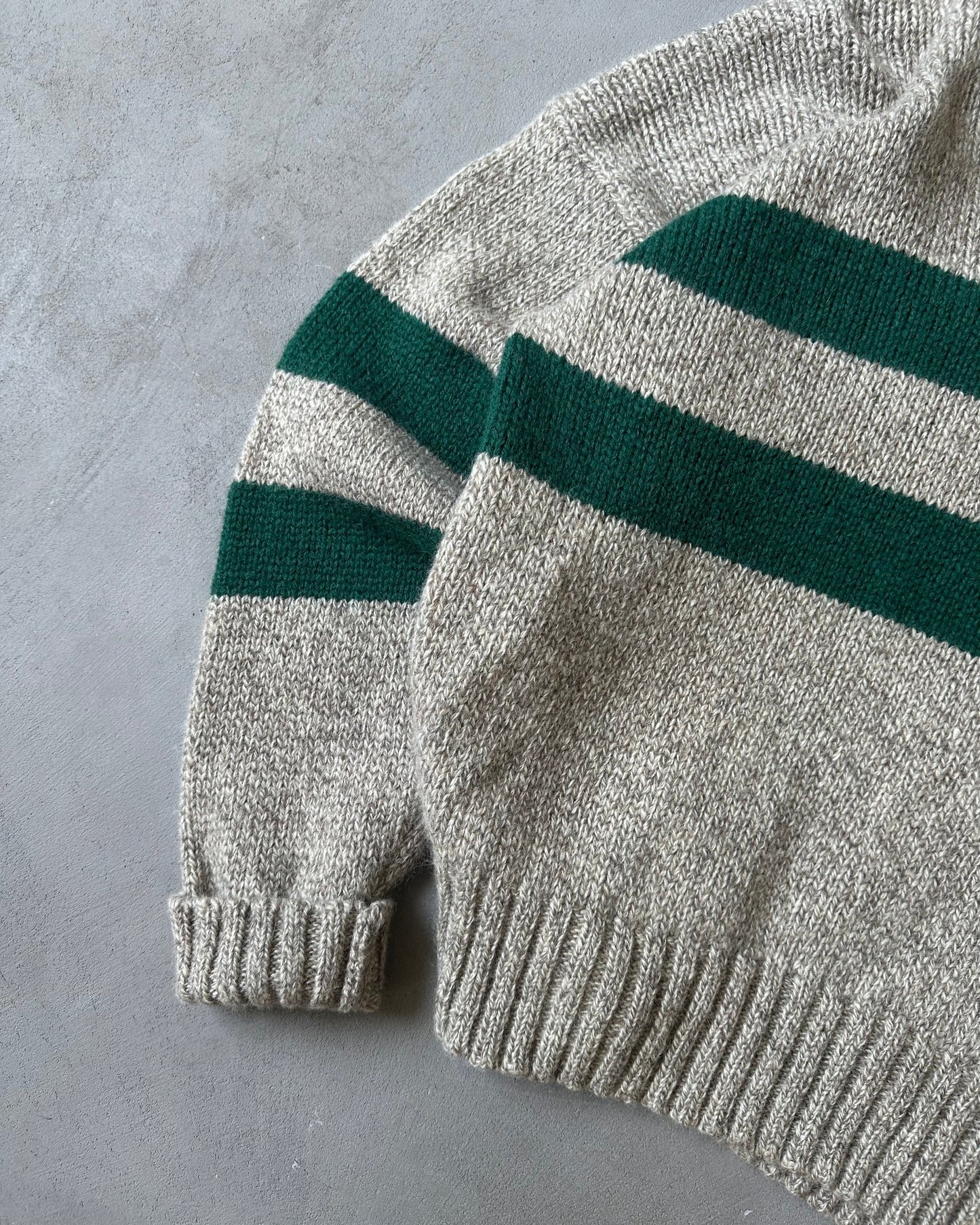 1990s - Oatmeal/Green Striped Shawl Sweater - L/XL
