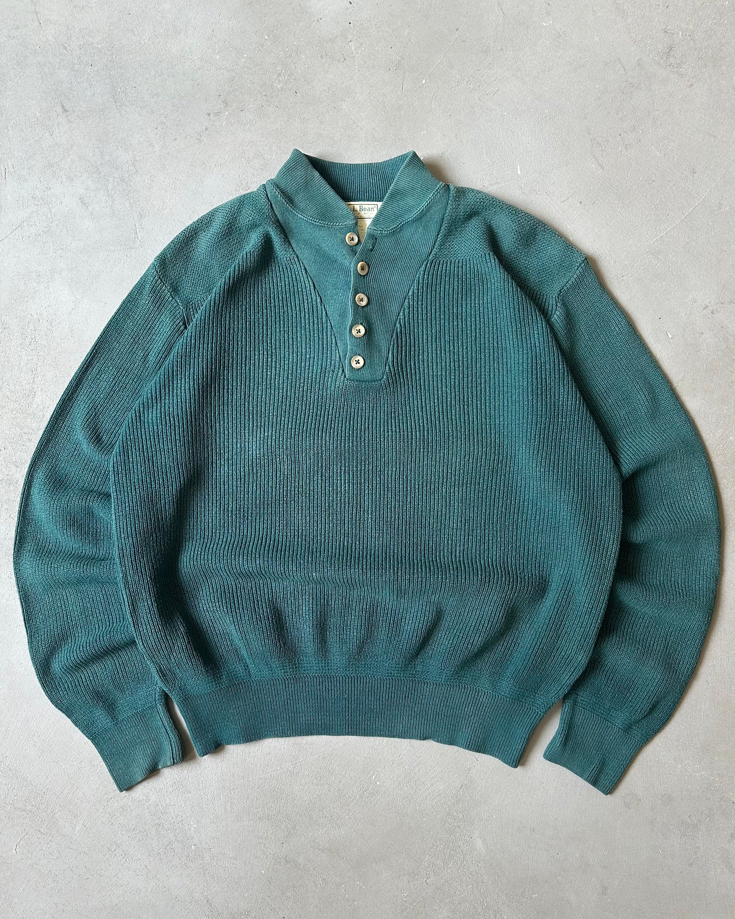 1990s - Green L.L.Bean Henley Sweater - L(Tall)