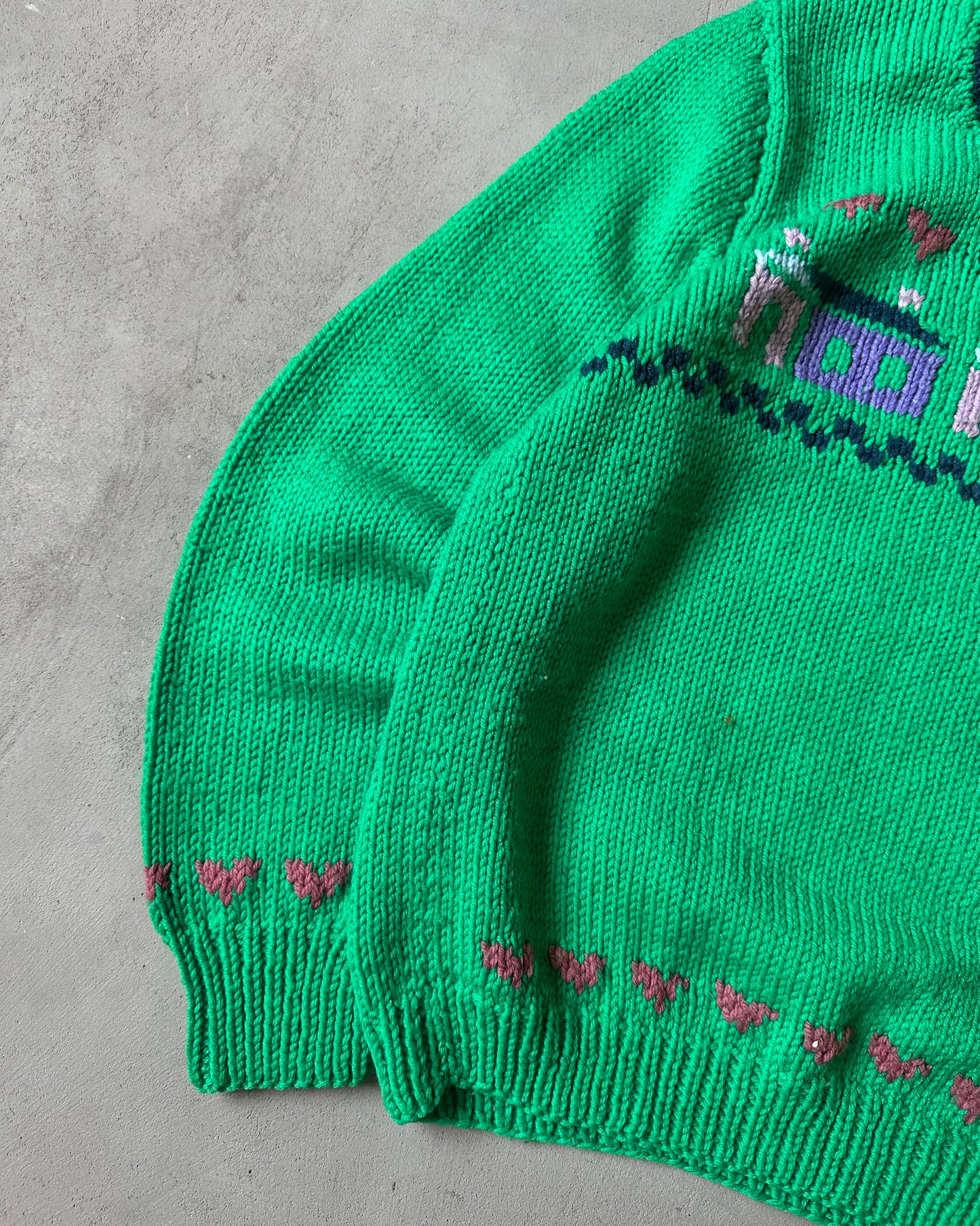 1980s - Green Hand Knit "House" Sweater - M
