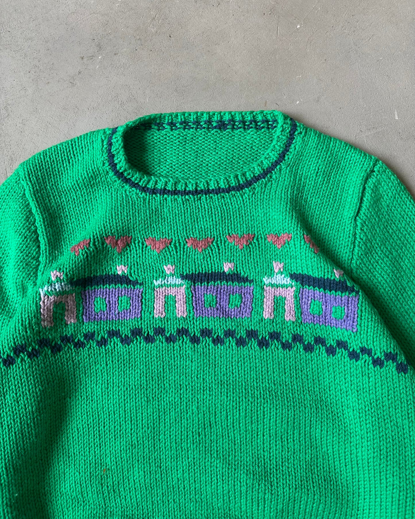 1980s - Green Hand Knit "House" Sweater - M