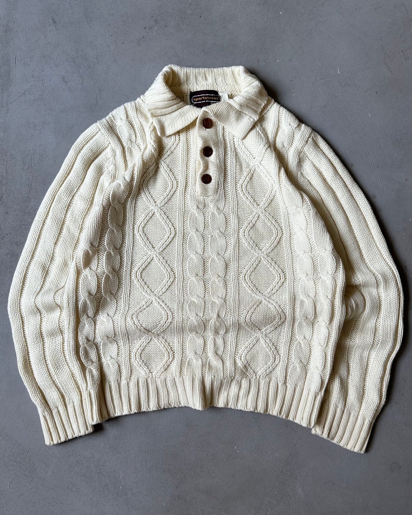 1980s - Cream Cableknit Sweater - L