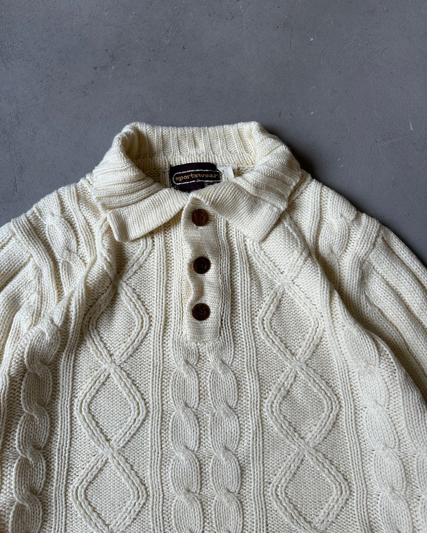 1980s - Cream Cableknit Sweater - L