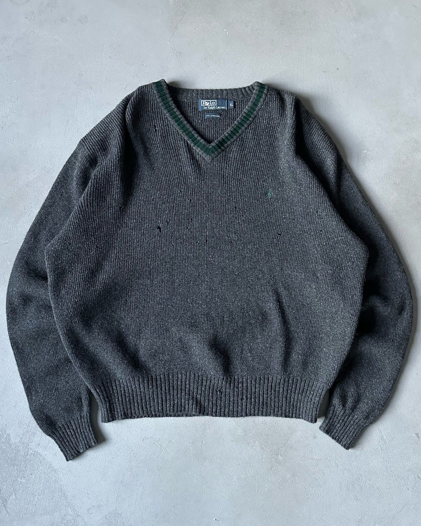 1990s - Distressed Charcoal Polo RL Golf Sweater - XL