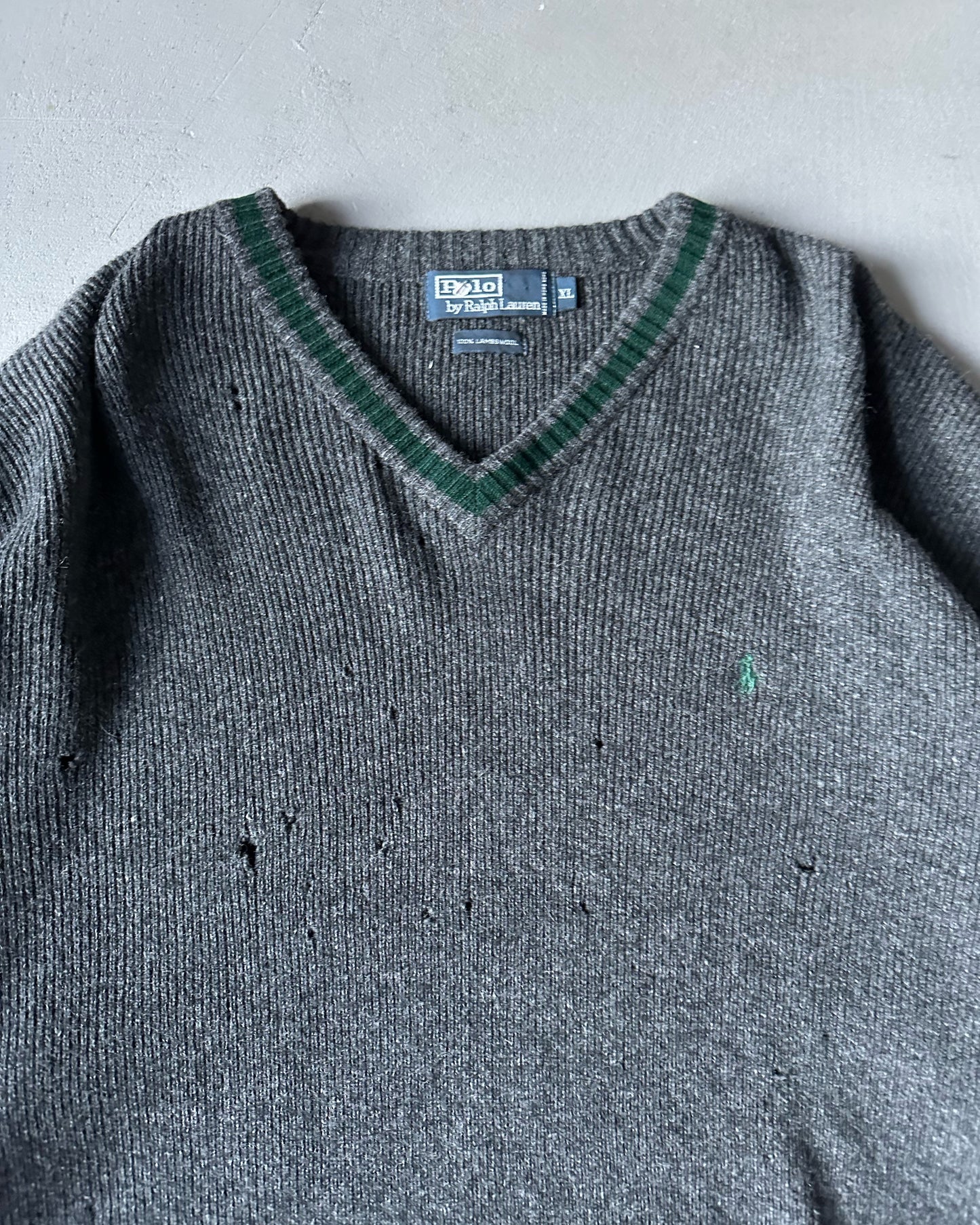 1990s - Distressed Charcoal Polo RL Golf Sweater - XL