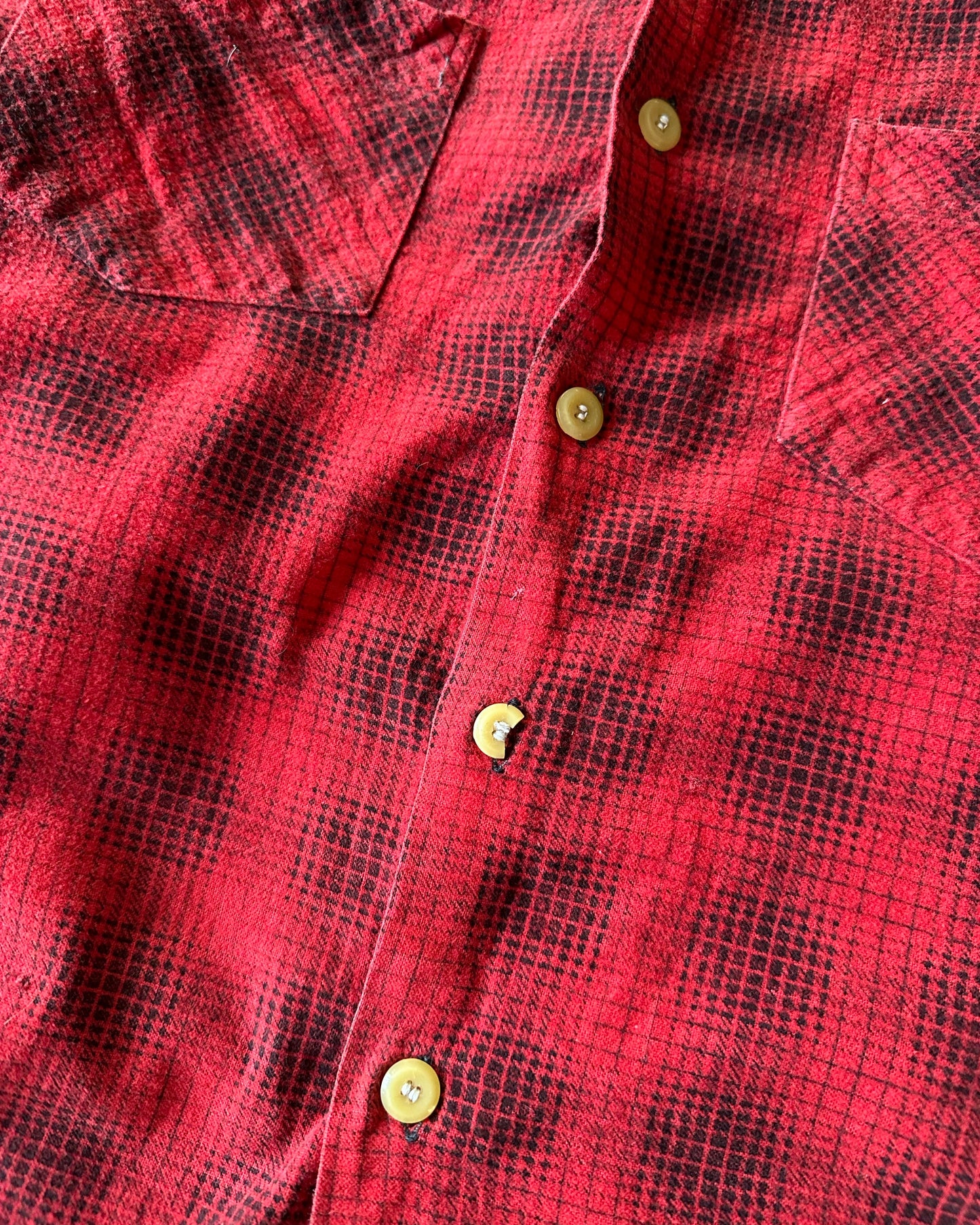 1960s - Red/Black Dutchmaid Shadow Plaid Flannel - S
