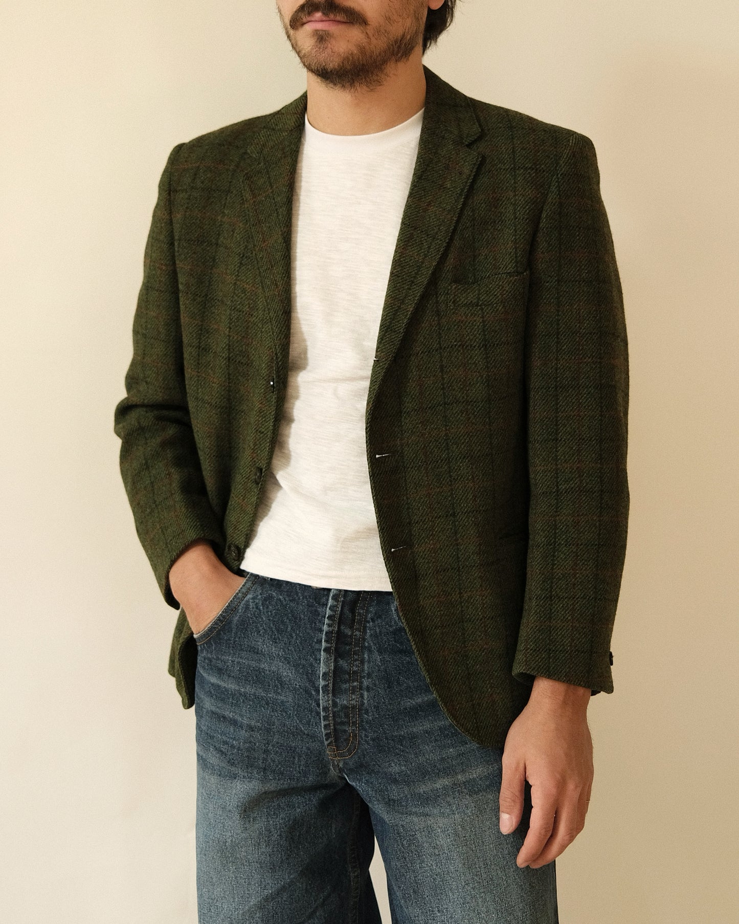 1950s - Green/Orange Plaid Tweed Blazer - 40(Short)